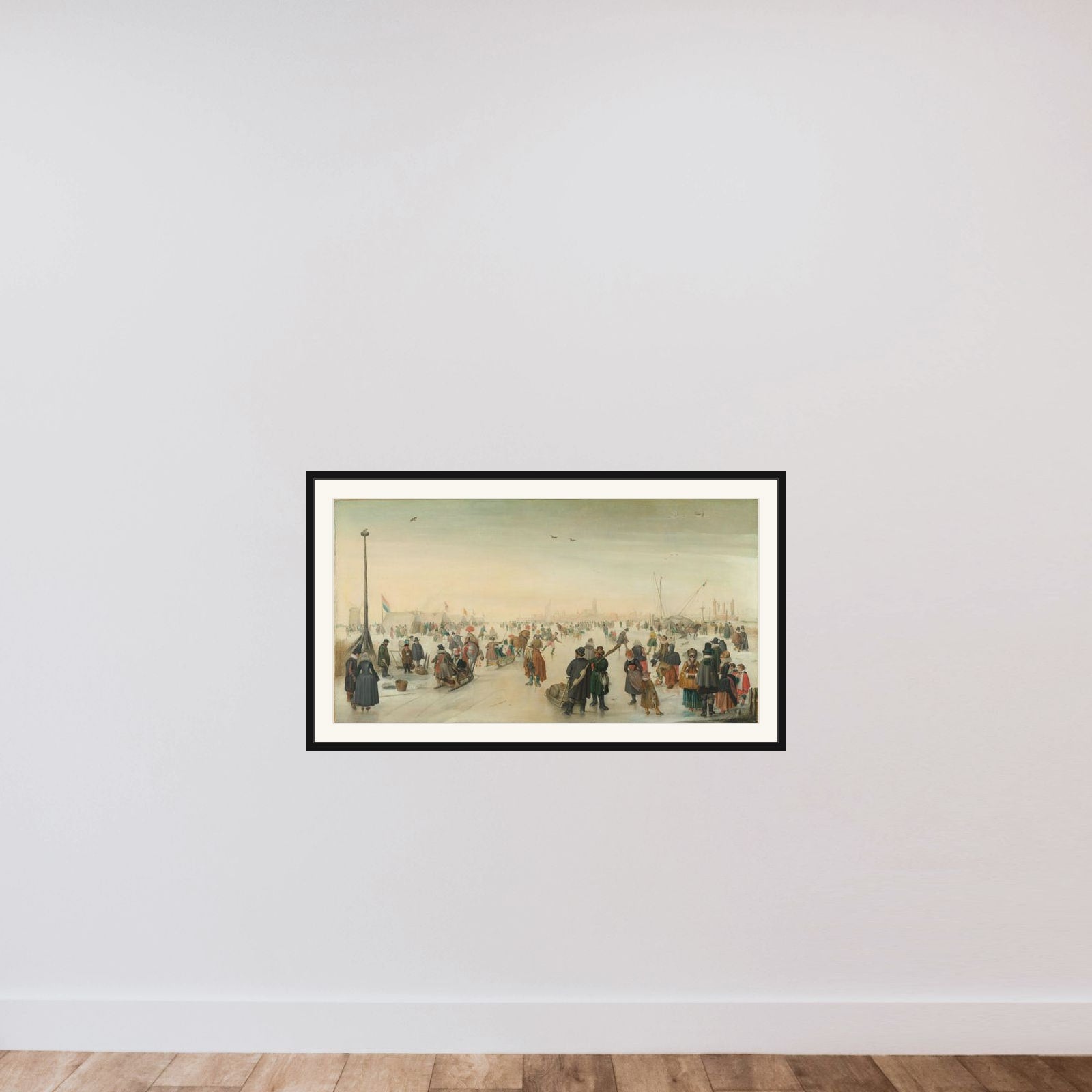 Enjoying the Ice near a Town framed — shown to scale
