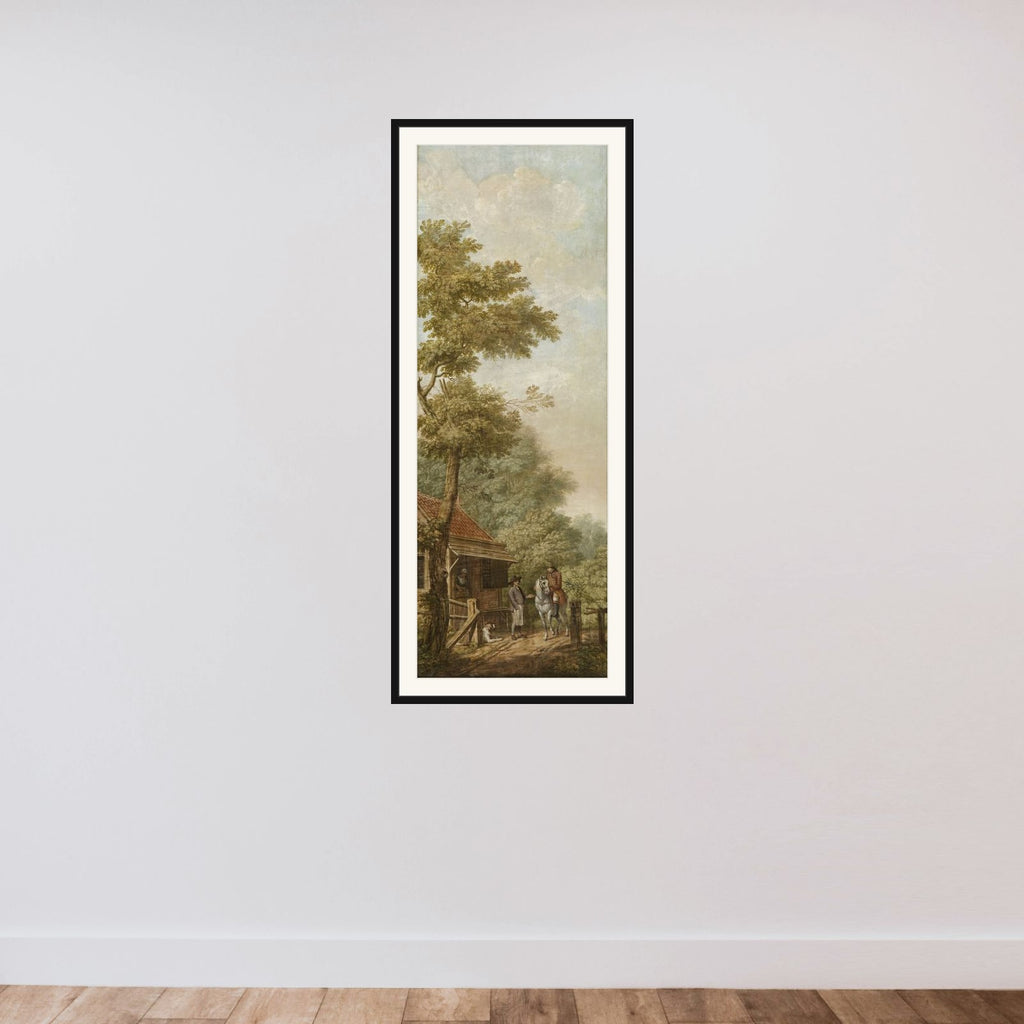 Three Painted Wall Hangings of a Dutch landscape framed — shown to scale