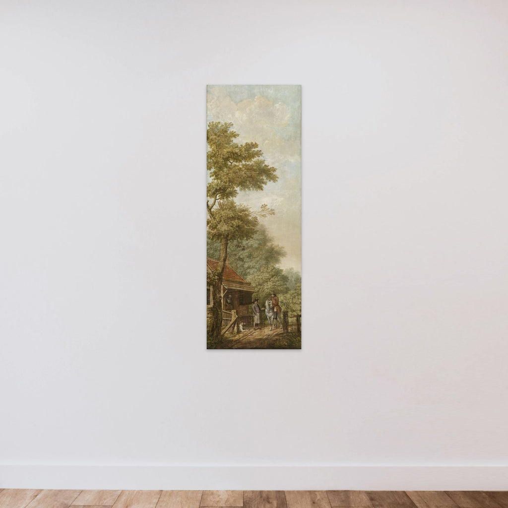 Three Painted Wall Hangings of a Dutch landscape unframed — shown to scale