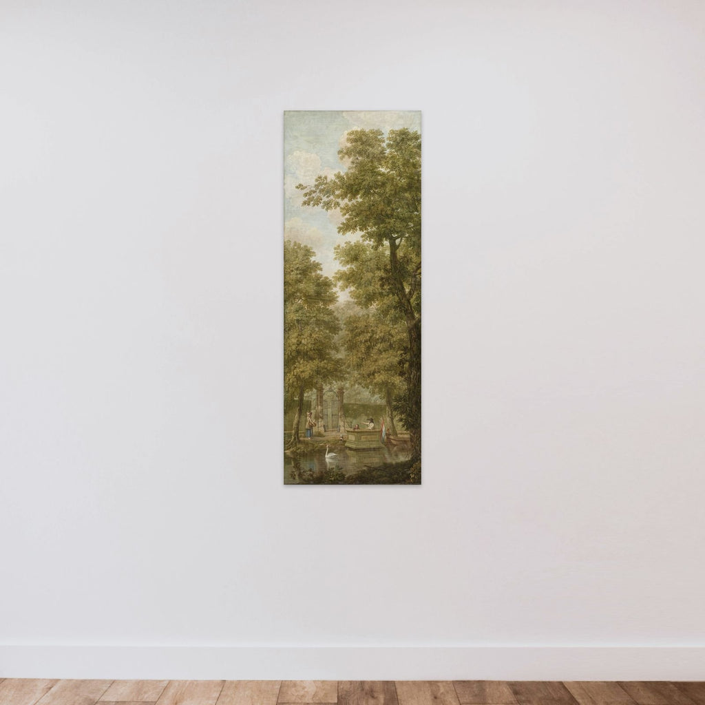 Three Painted Wall Hangings of a Dutch landscape unframed — shown to scale