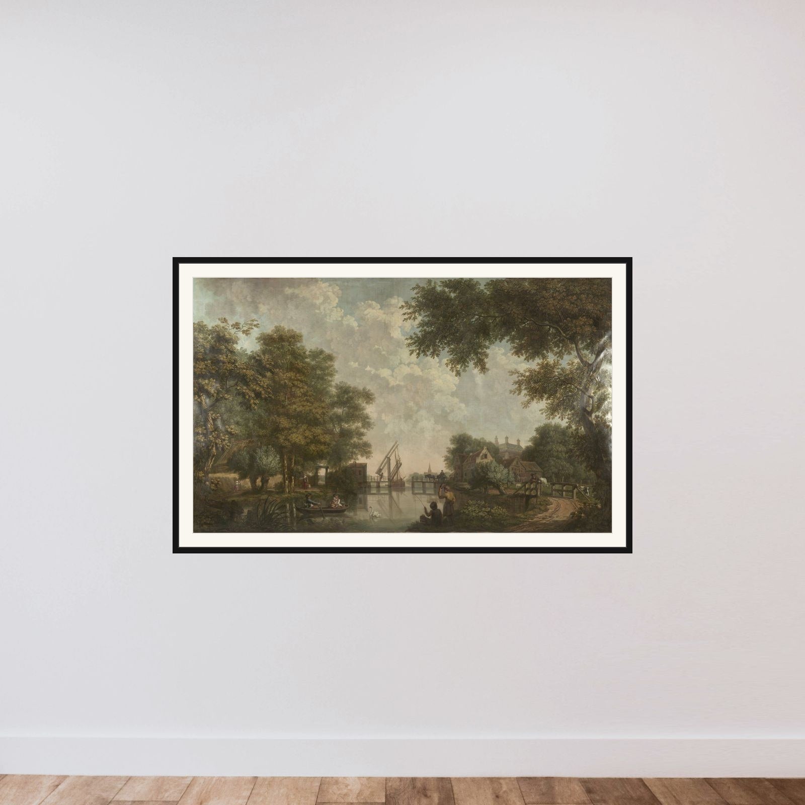 Three Painted Wall Hangings of a Dutch landscape framed — shown to scale