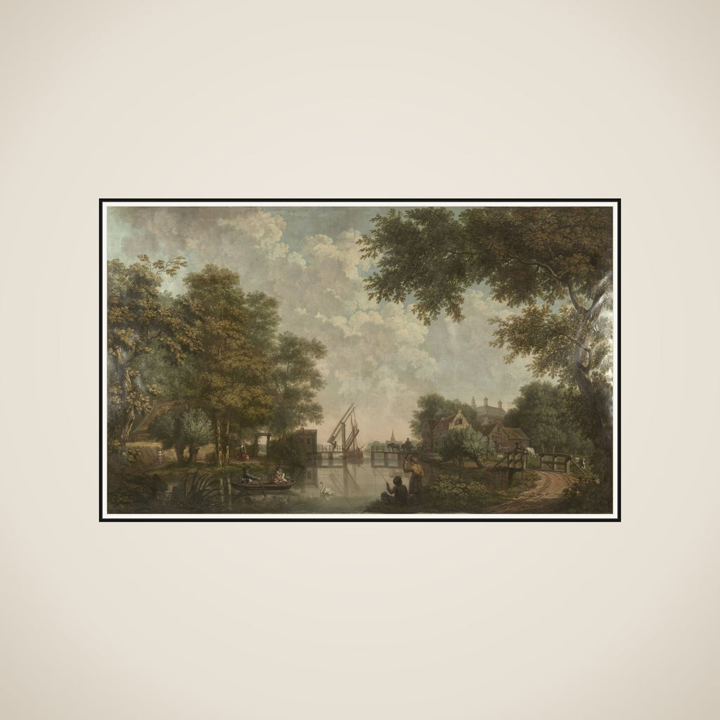 Three Painted Wall Hangings of a Dutch landscape framed