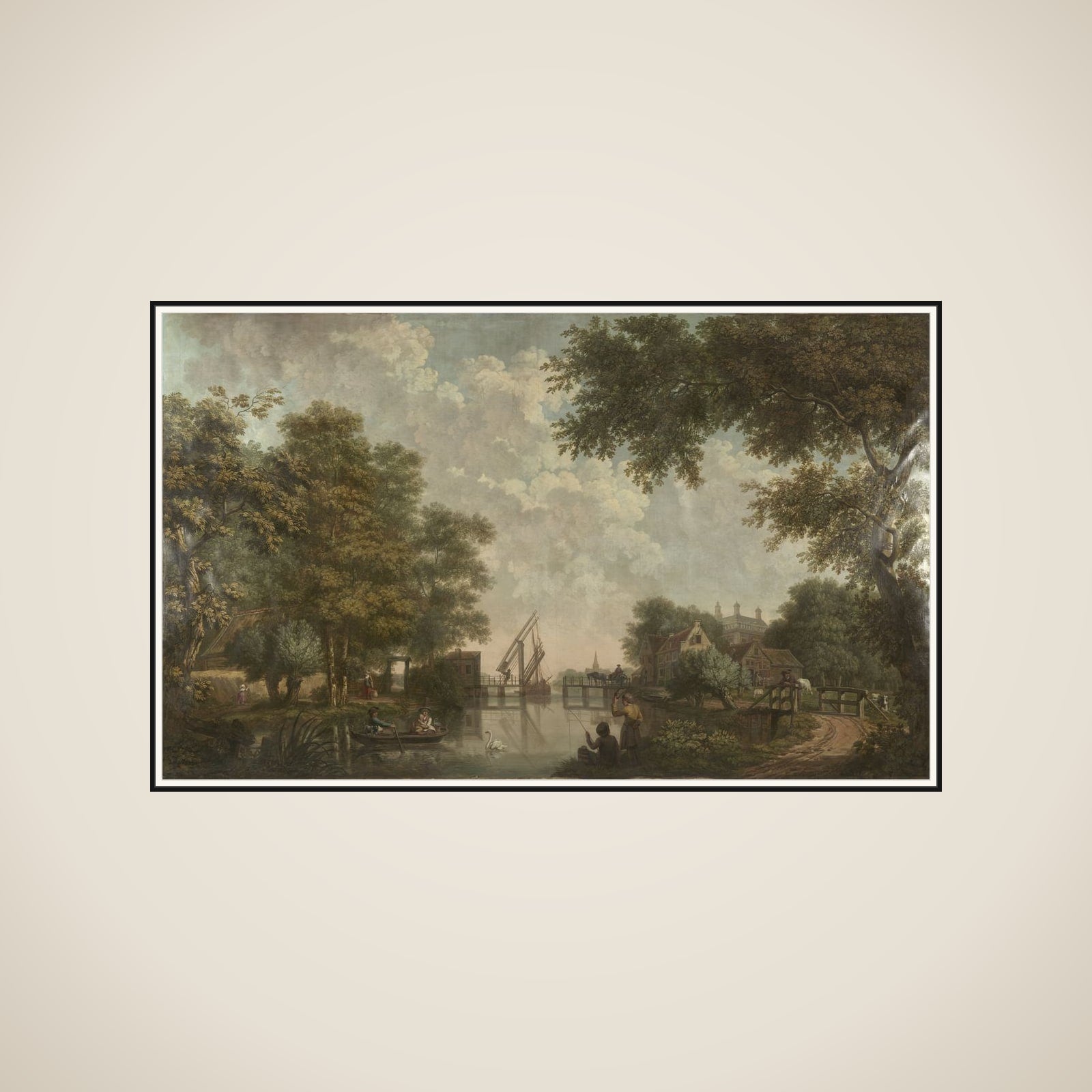 Three Painted Wall Hangings of a Dutch landscape framed