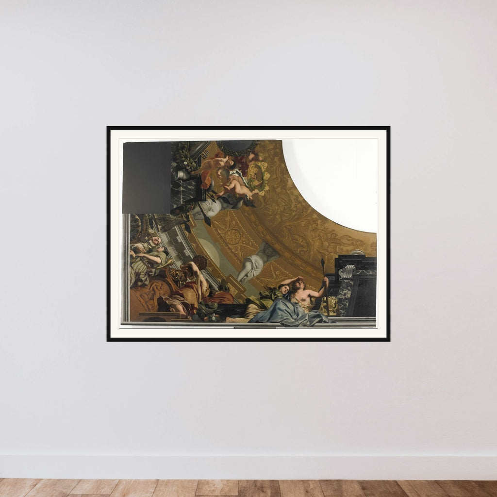 Part (bottom left) of a ceiling decoration with Diana and her companions as the principal representation framed — shown to scale