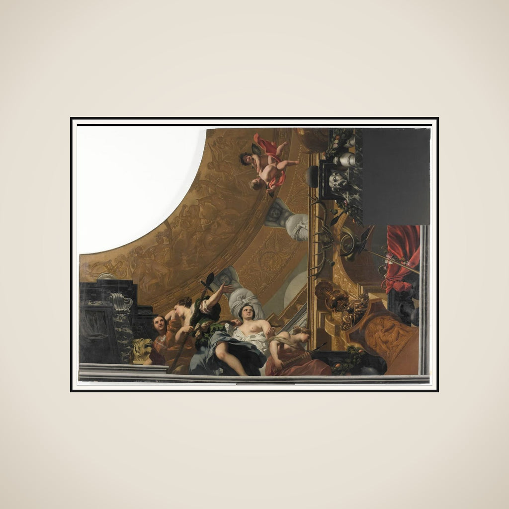 Part (bottom right) of a ceiling decoration with Diana and her companions as the principal representation framed