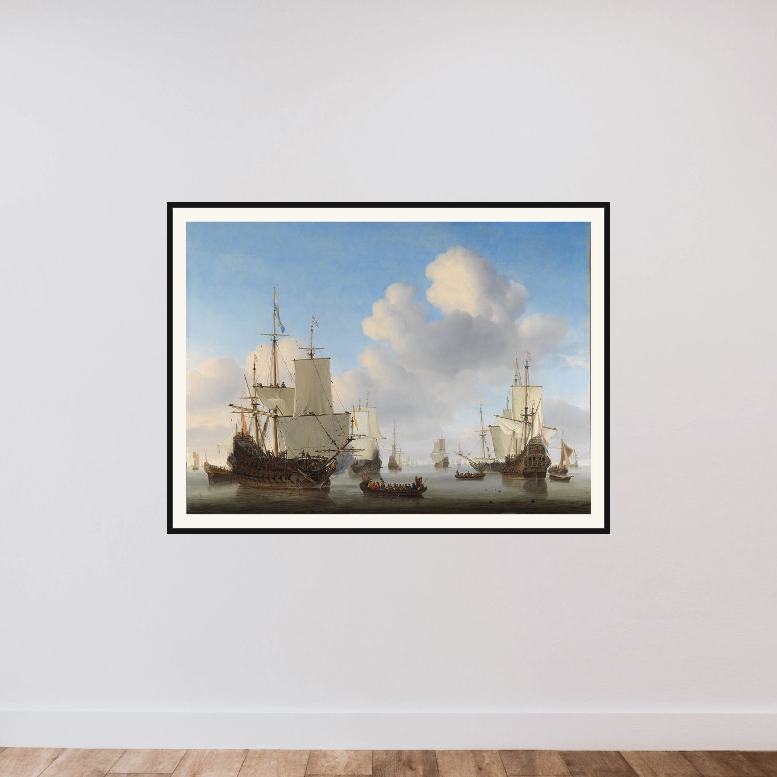 Dutch Ships in a Calm Sea framed — shown to scale