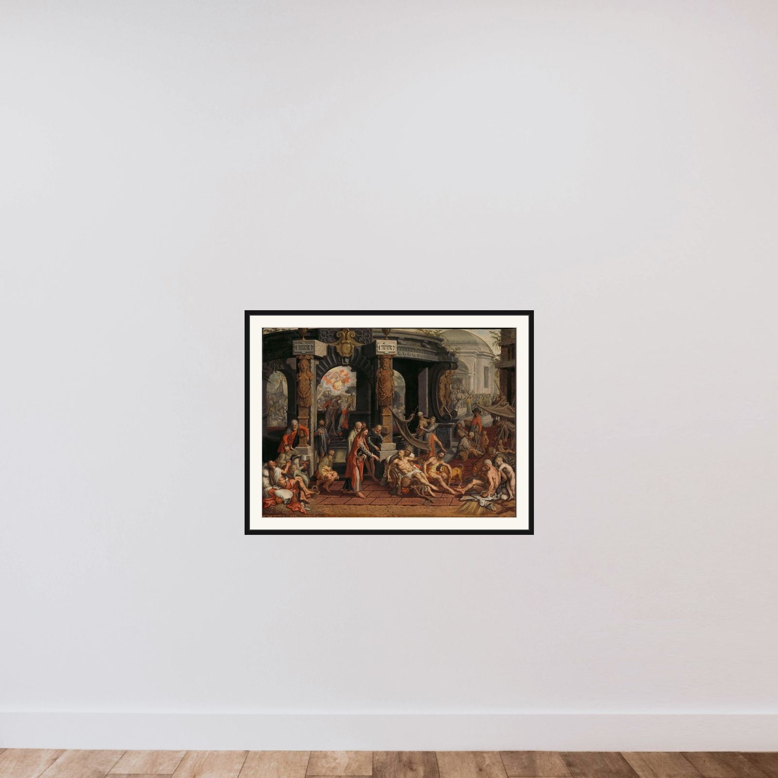 Healing of the paralized man at the pool of Bethesda framed — shown to scale