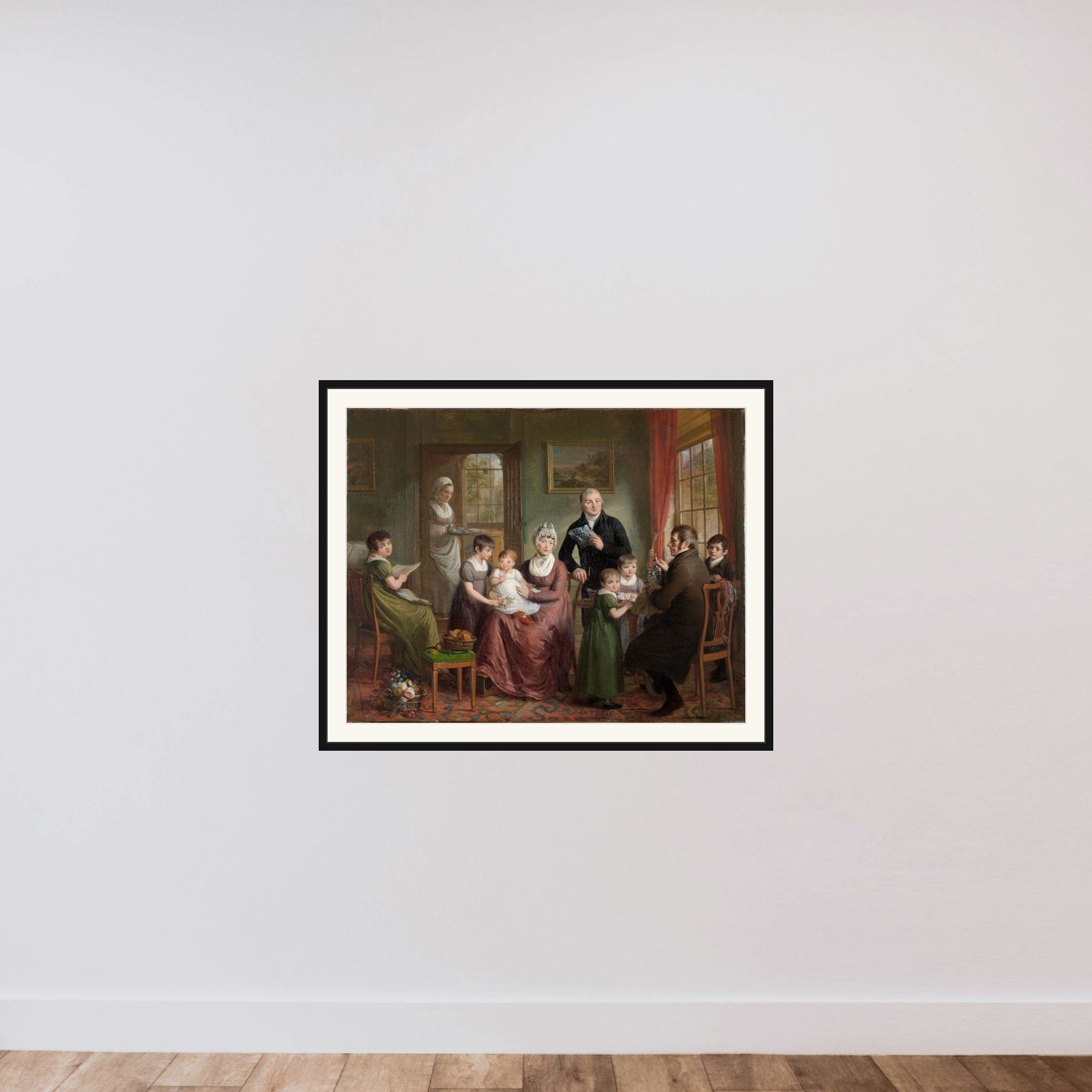 Portrait of the Family of Adrianus Bonebakker with Dirk L. Bennewitz framed — shown to scale