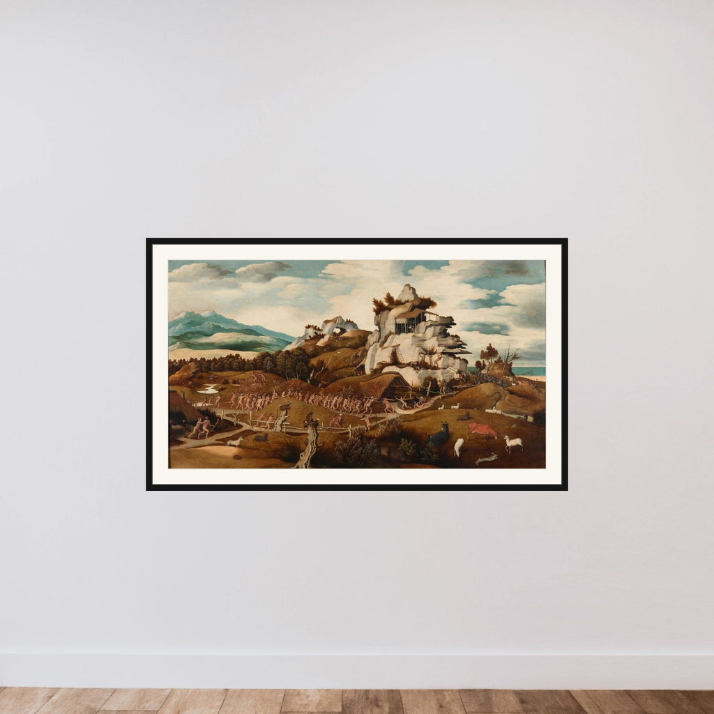 Landscape with an Episode from the Conquest of America framed — shown to scale