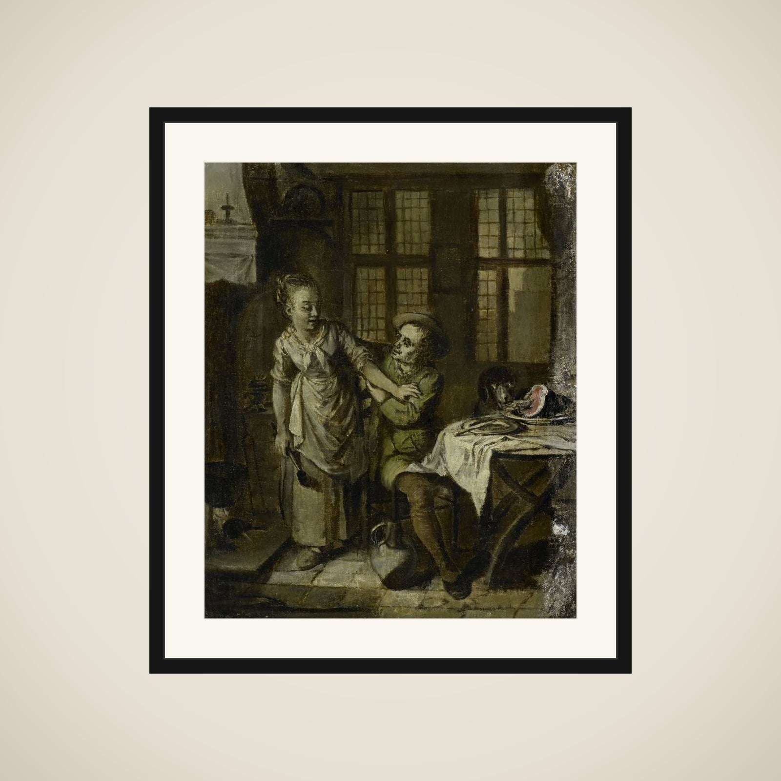 Gallant Scene in a Kitchen Interior framed