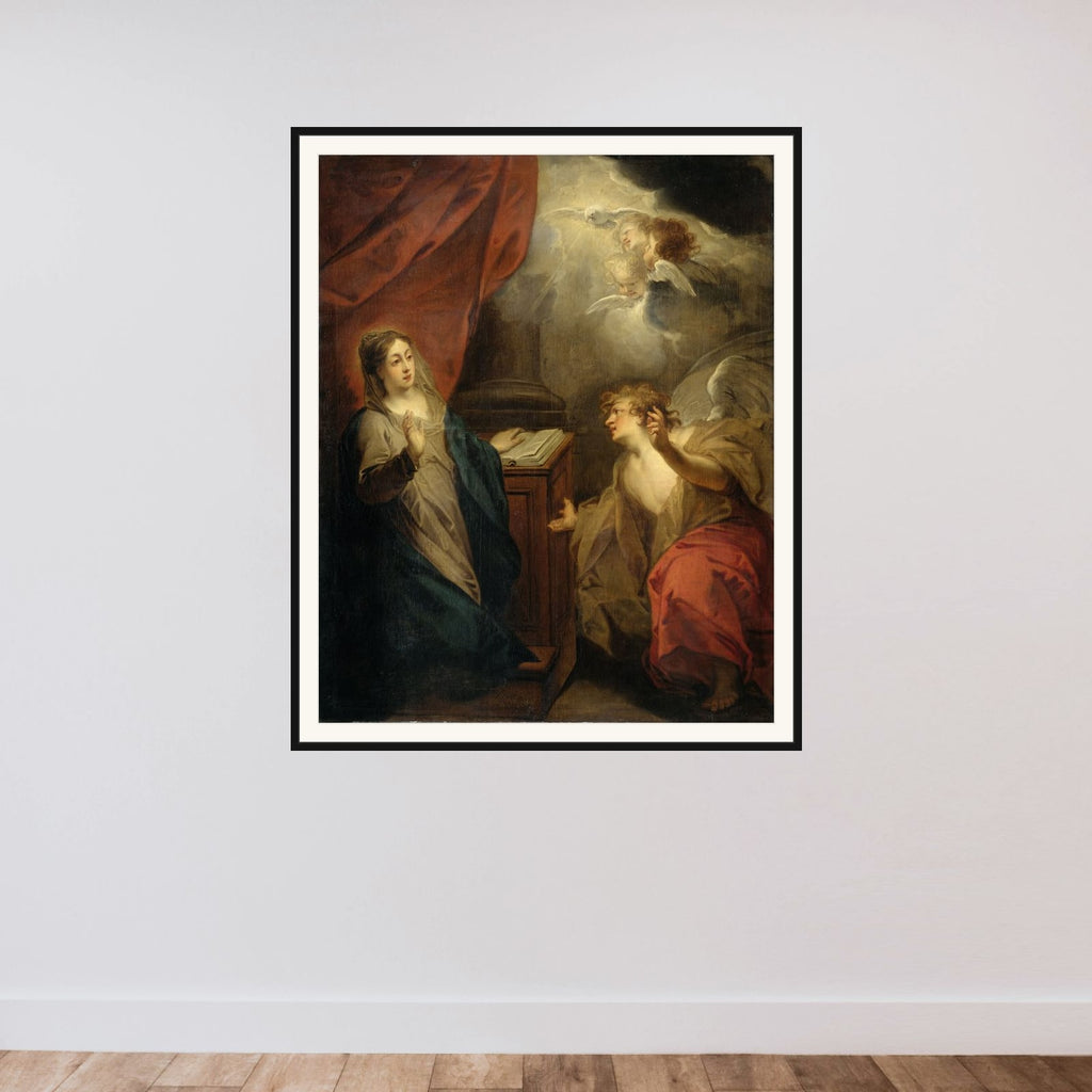 Annunciation to the Virgin framed — shown to scale