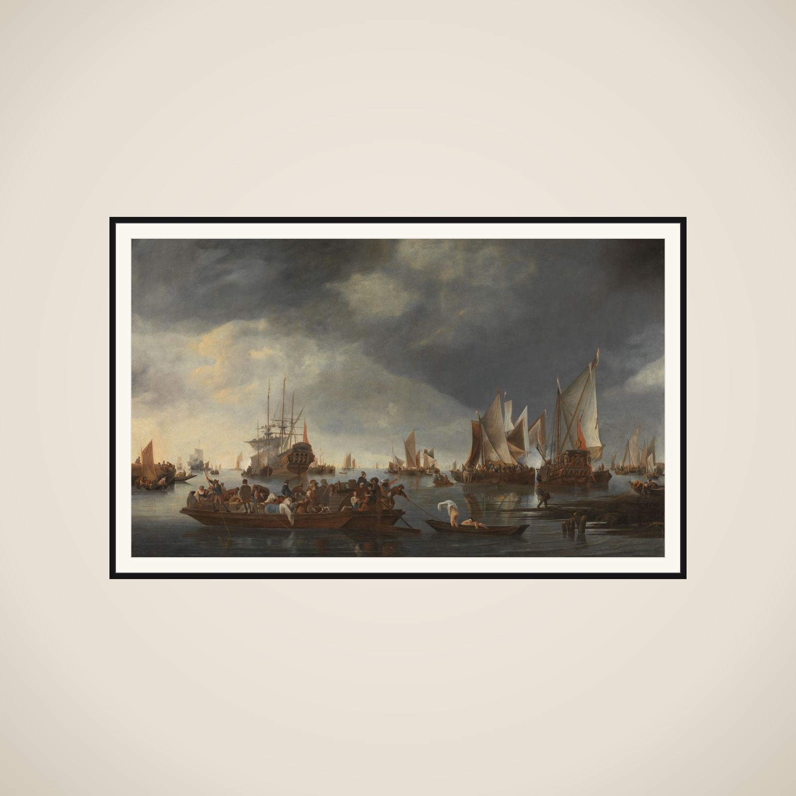 Harbor with Sailboats and Ferry Boat framed