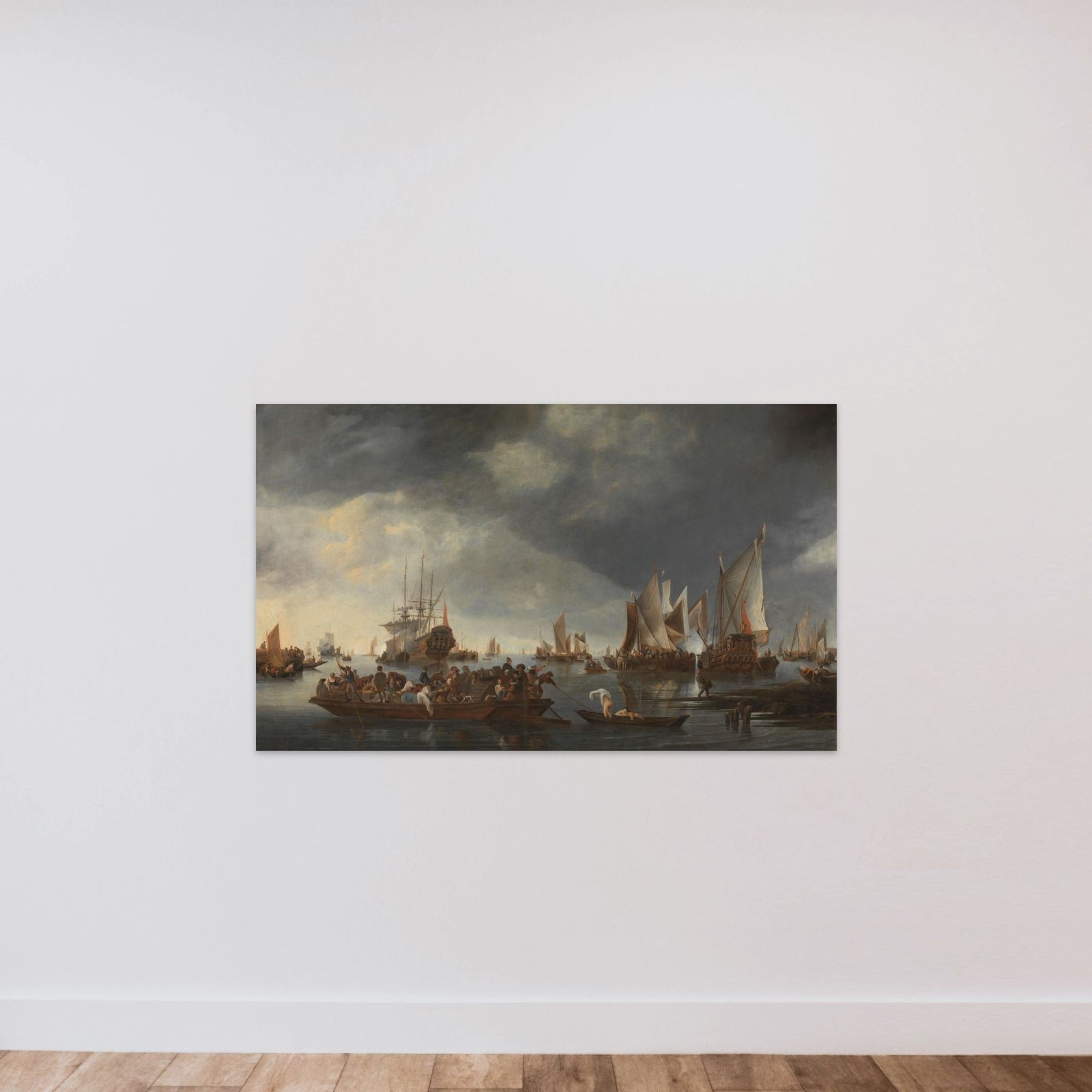 Harbor with Sailboats and Ferry Boat unframed — shown to scale