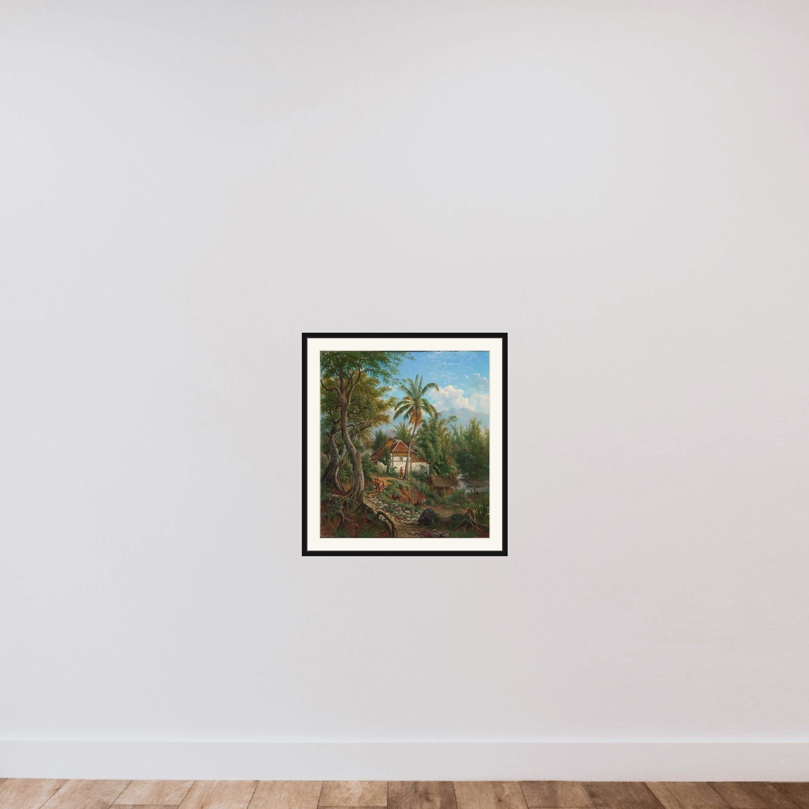 Landscape in the Dutch East Indies (Java?) framed — shown to scale