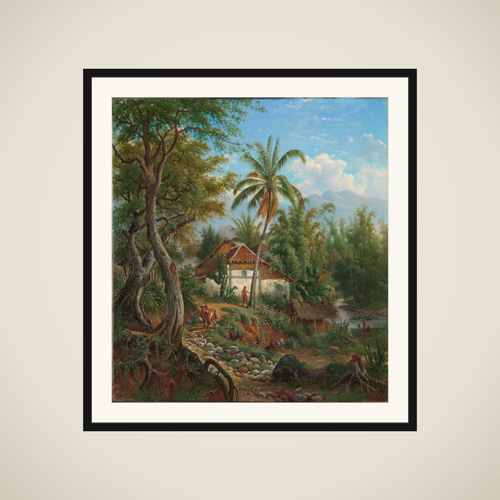 Landscape in the Dutch East Indies (Java?) framed
