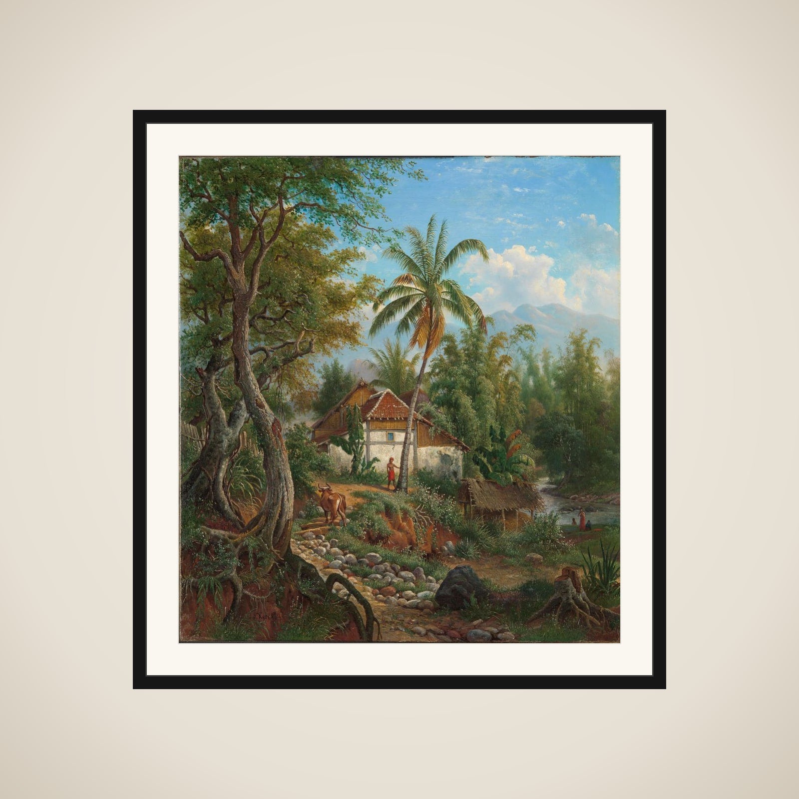 Landscape in the Dutch East Indies (Java?) framed