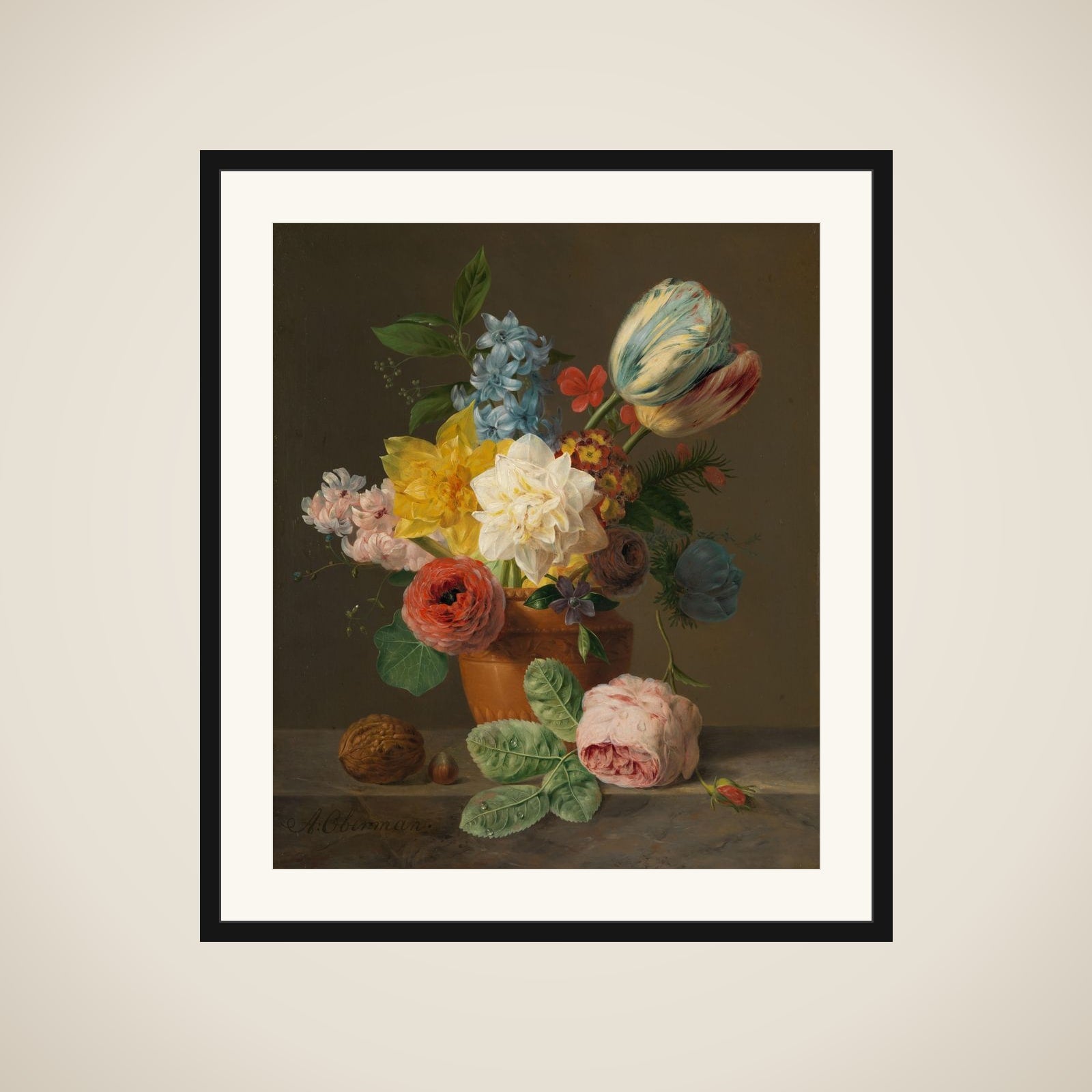 Still Life with Flowers and Nuts framed