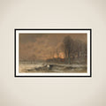 Winter Scene with the Sun Setting Behind Trees framed