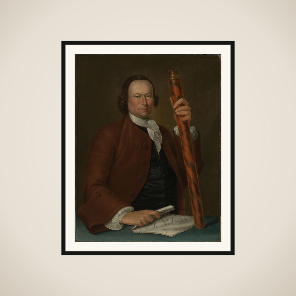 Portrait of an Officer at Sea with Coastal Map and Binoculars in his Hand framed
