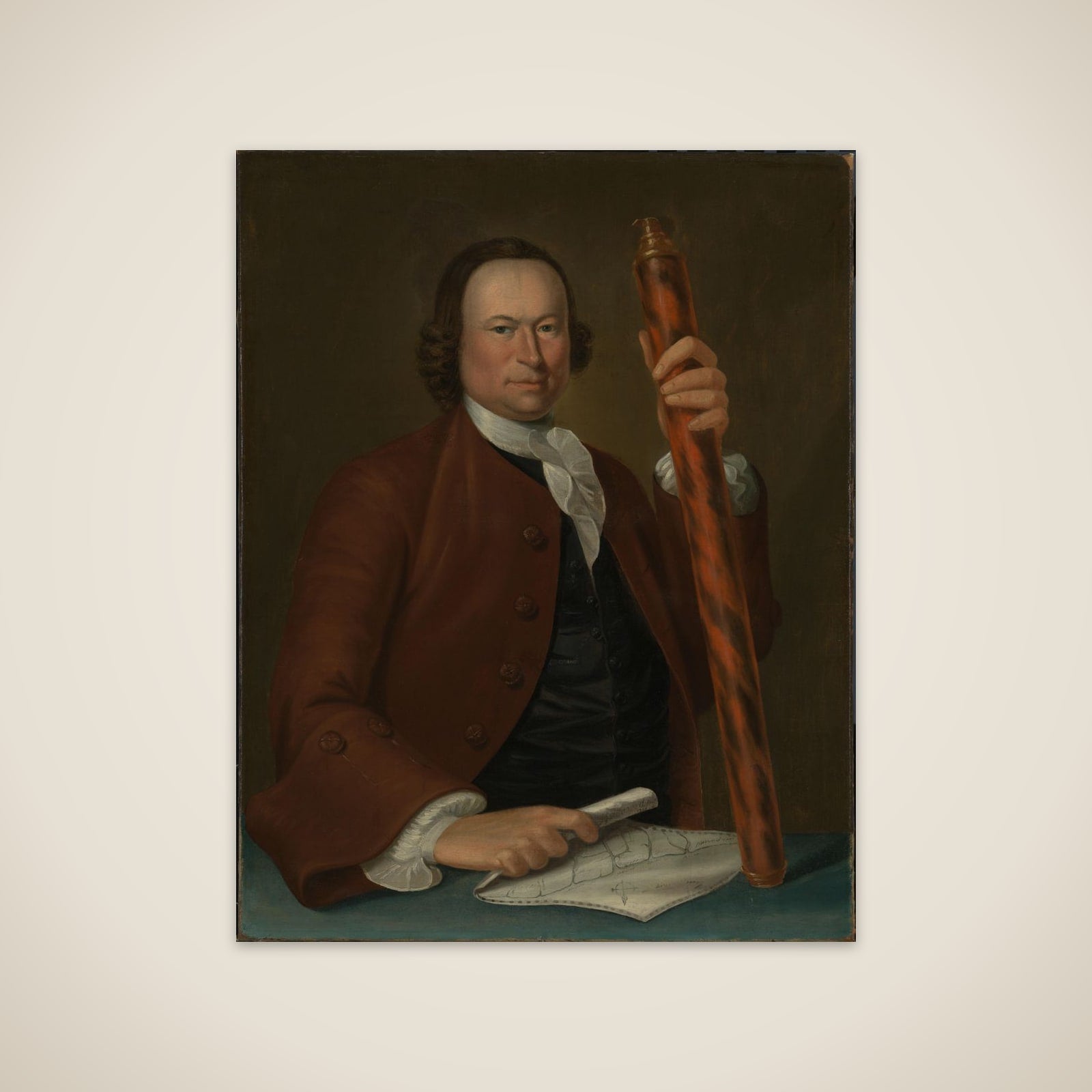 Portrait of an Officer at Sea with Coastal Map and Binoculars in his Hand unframed print