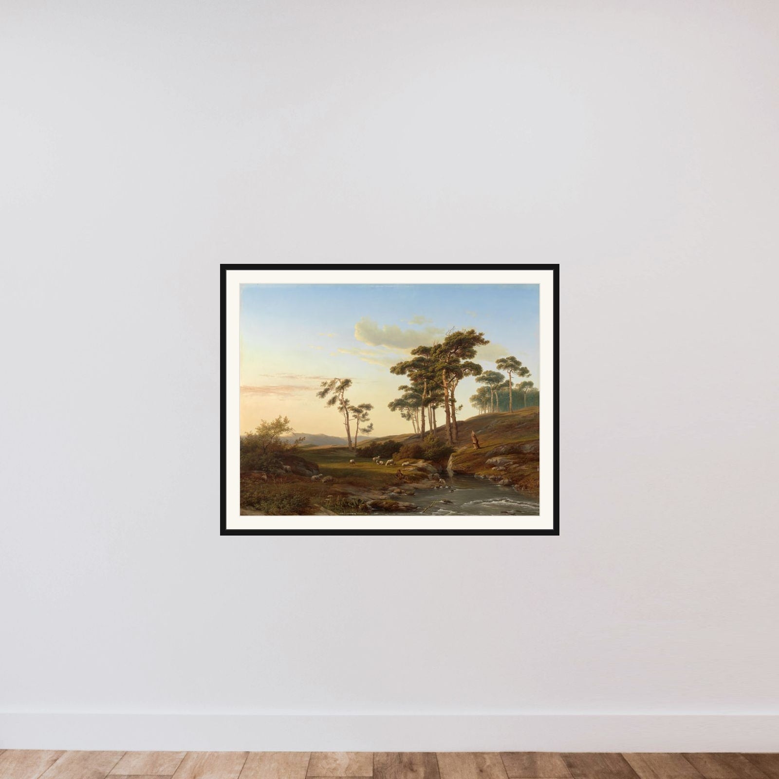 Avondstemming met herder framed — shown to scale