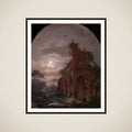 Monk Meditating near a Ruin by Moonlight framed