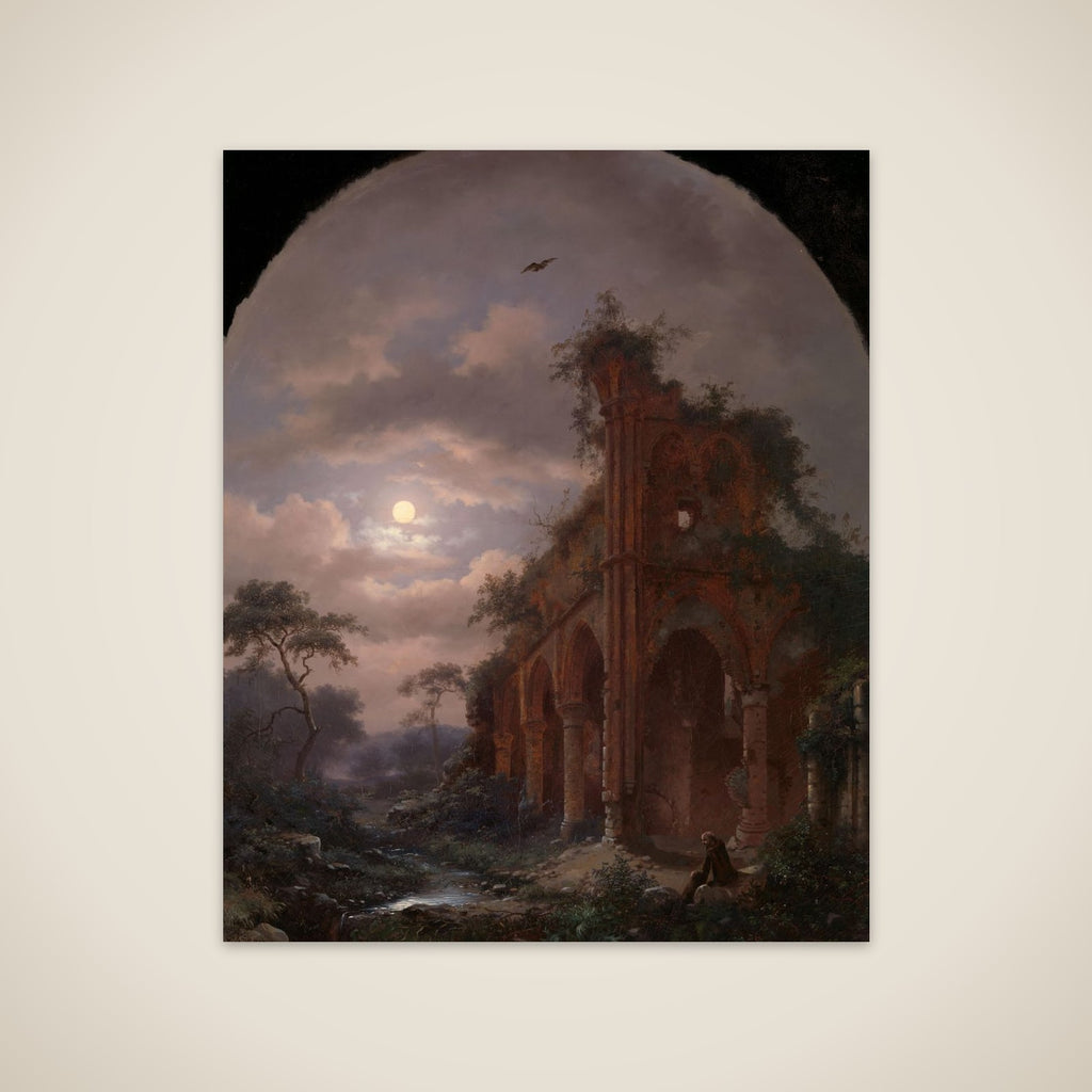 Monk Meditating near a Ruin by Moonlight unframed print