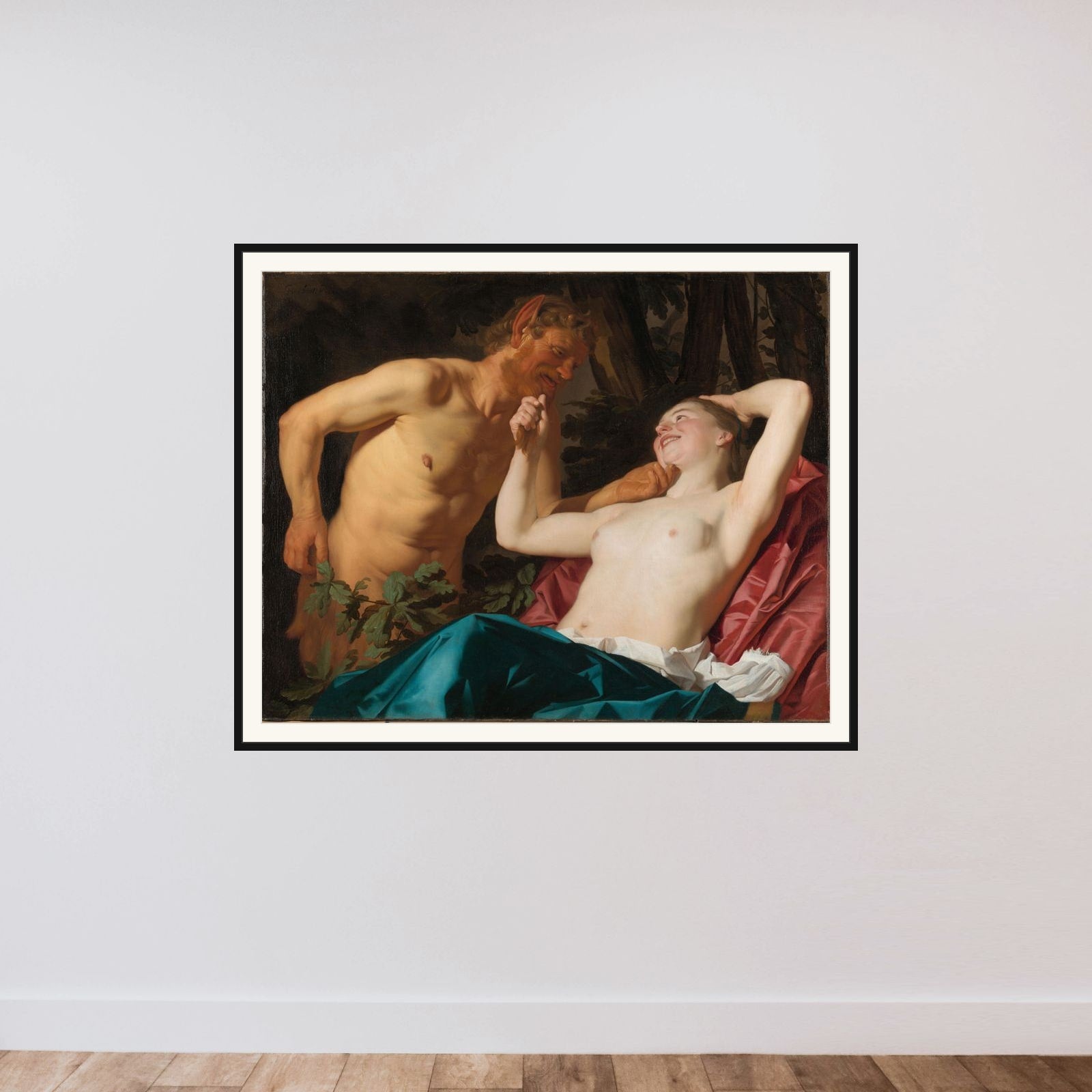 Satyr and Nymph framed — shown to scale
