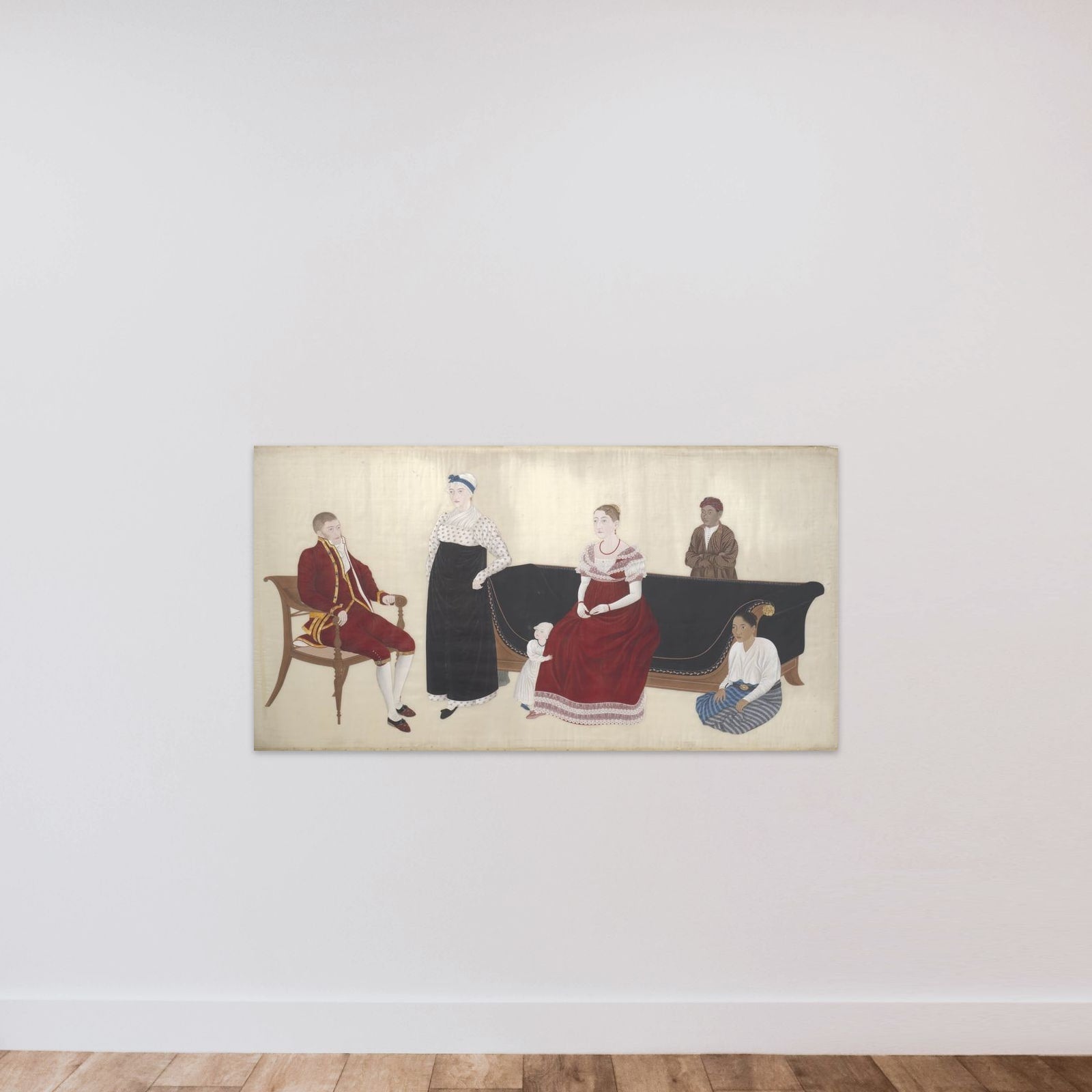 Portrait of the Cock Blomhoff Family, their Wetnurse and two Enslaved Servants unframed — shown to scale
