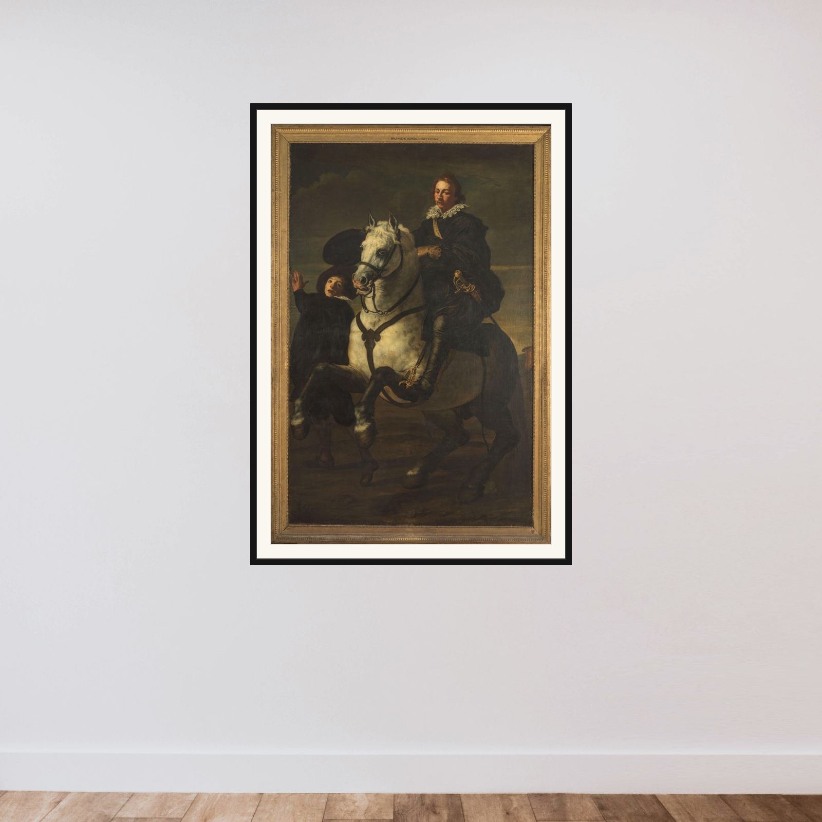 Portrait of een man te paard framed — shown to scale