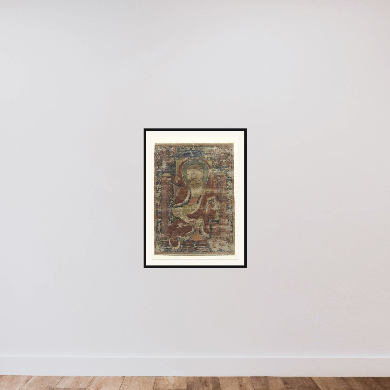 Schildering met een voorstelling van de archat Cudapantaka framed — shown to scale
