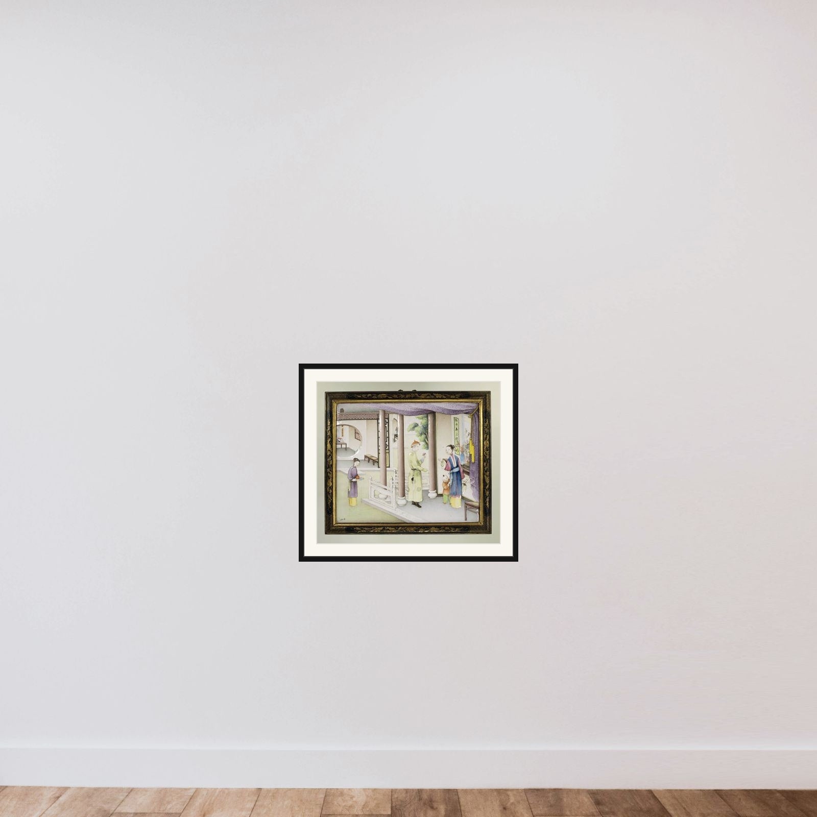 Panel with enamels on copper framed — shown to scale