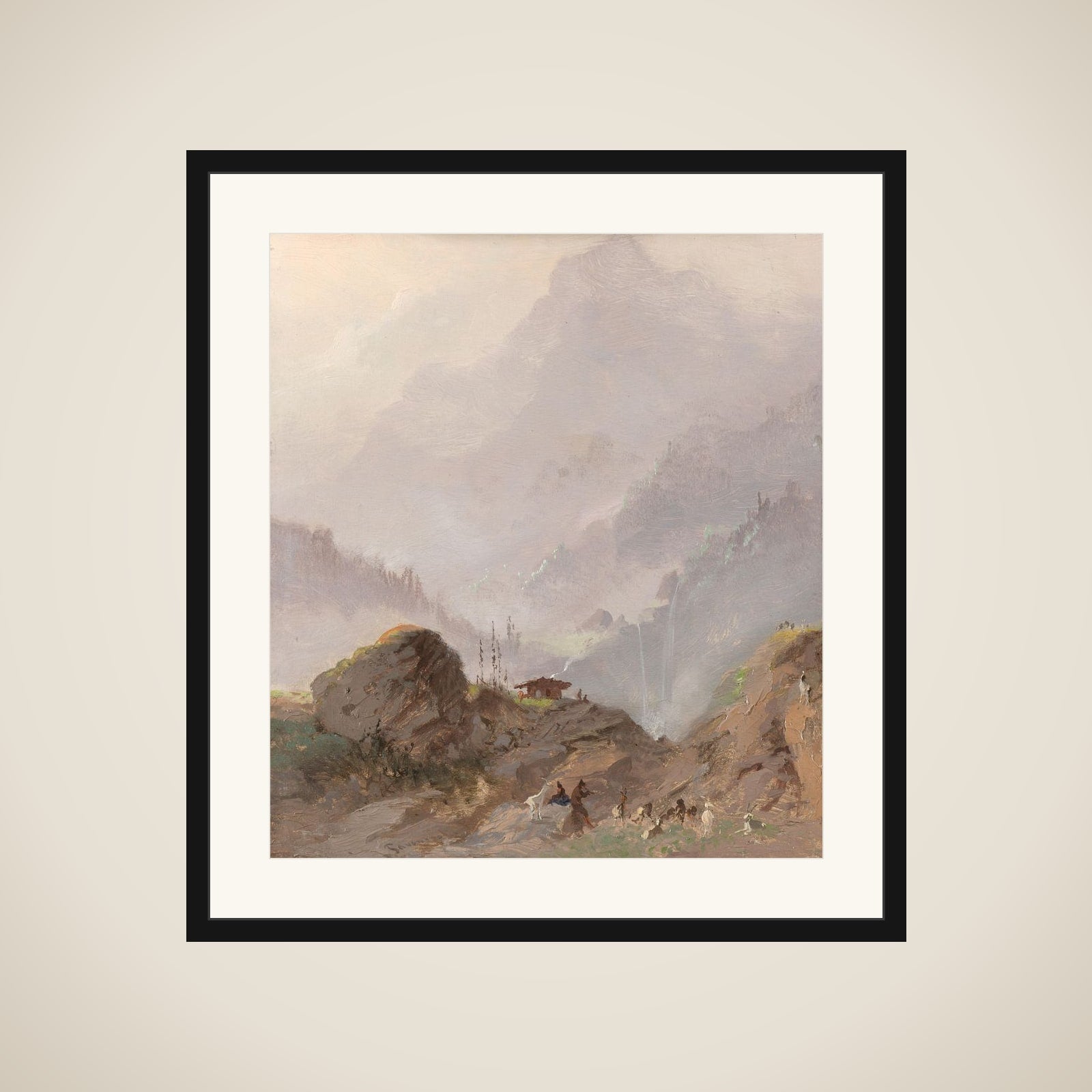 Mountain Landscape in Tirol with Chamois framed