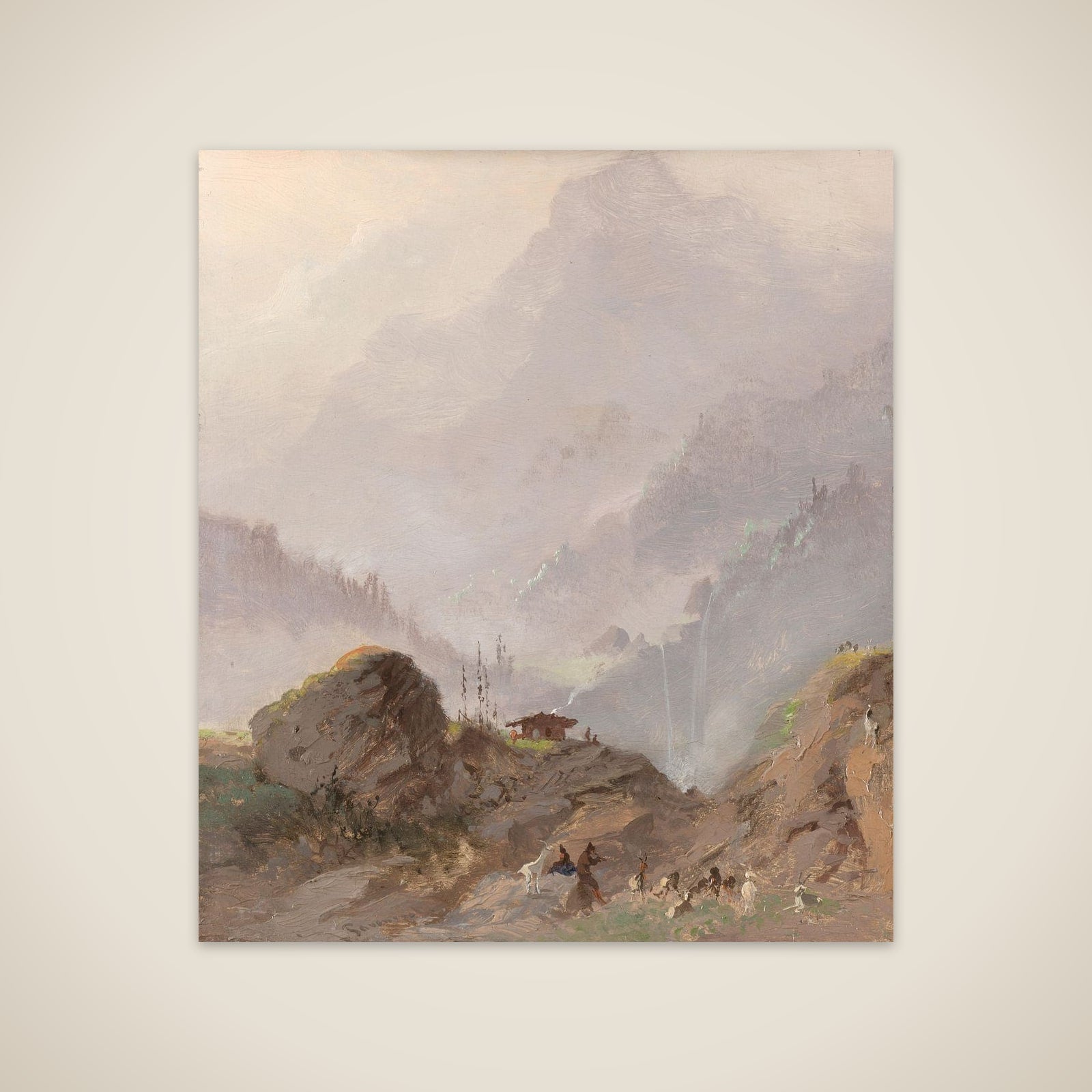 Mountain Landscape in Tirol with Chamois unframed print