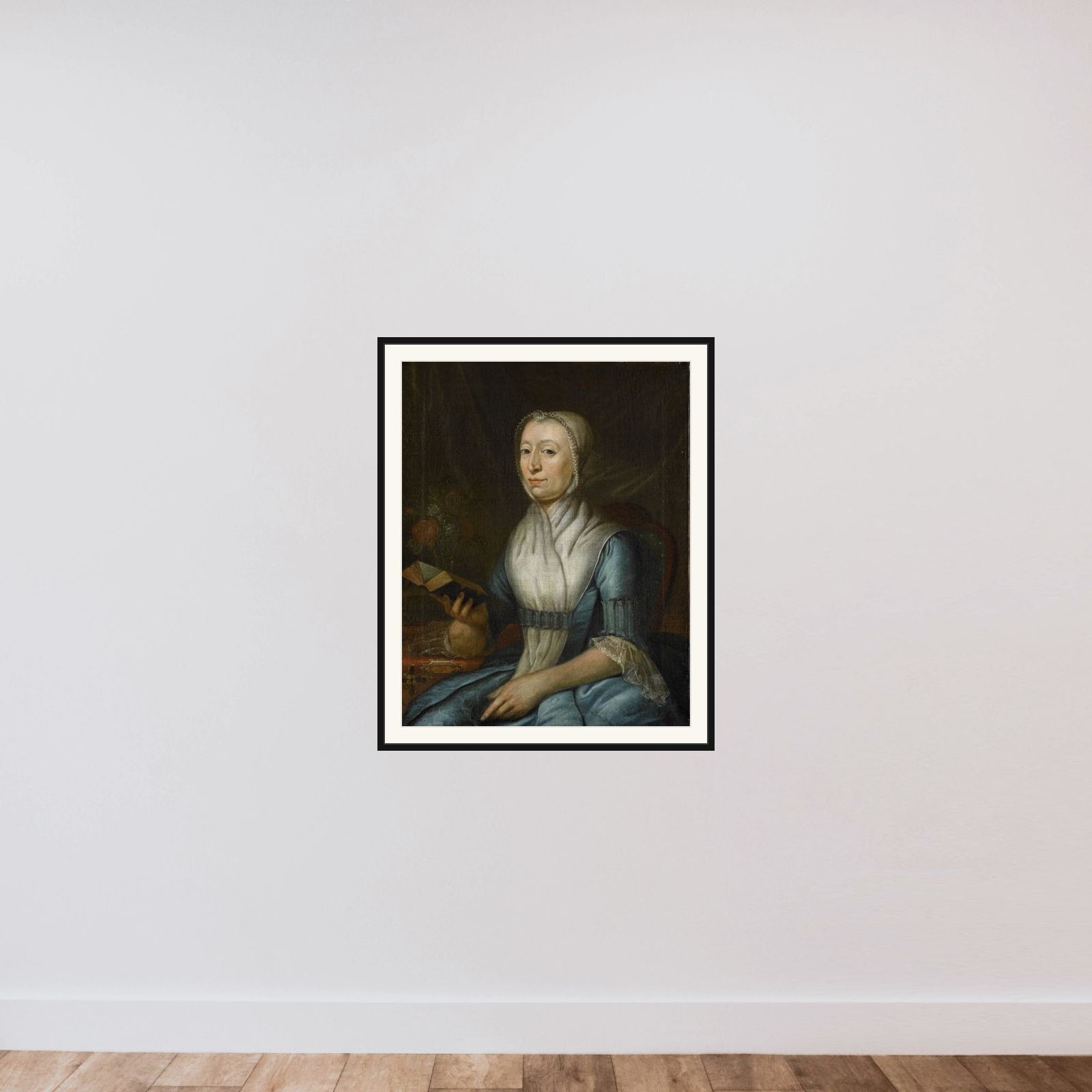 Portrait of Eva Goudriaan-de Veer framed — shown to scale