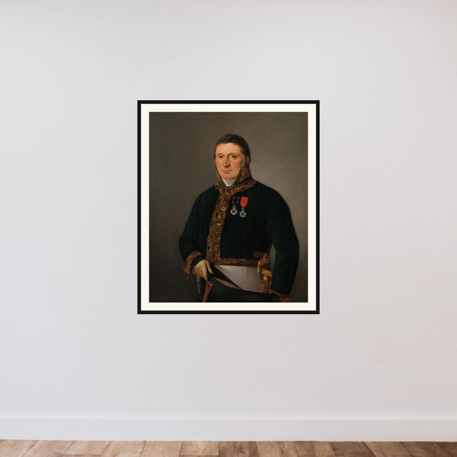 Portrait of Inspector-General A.F. Goudriaan framed — shown to scale