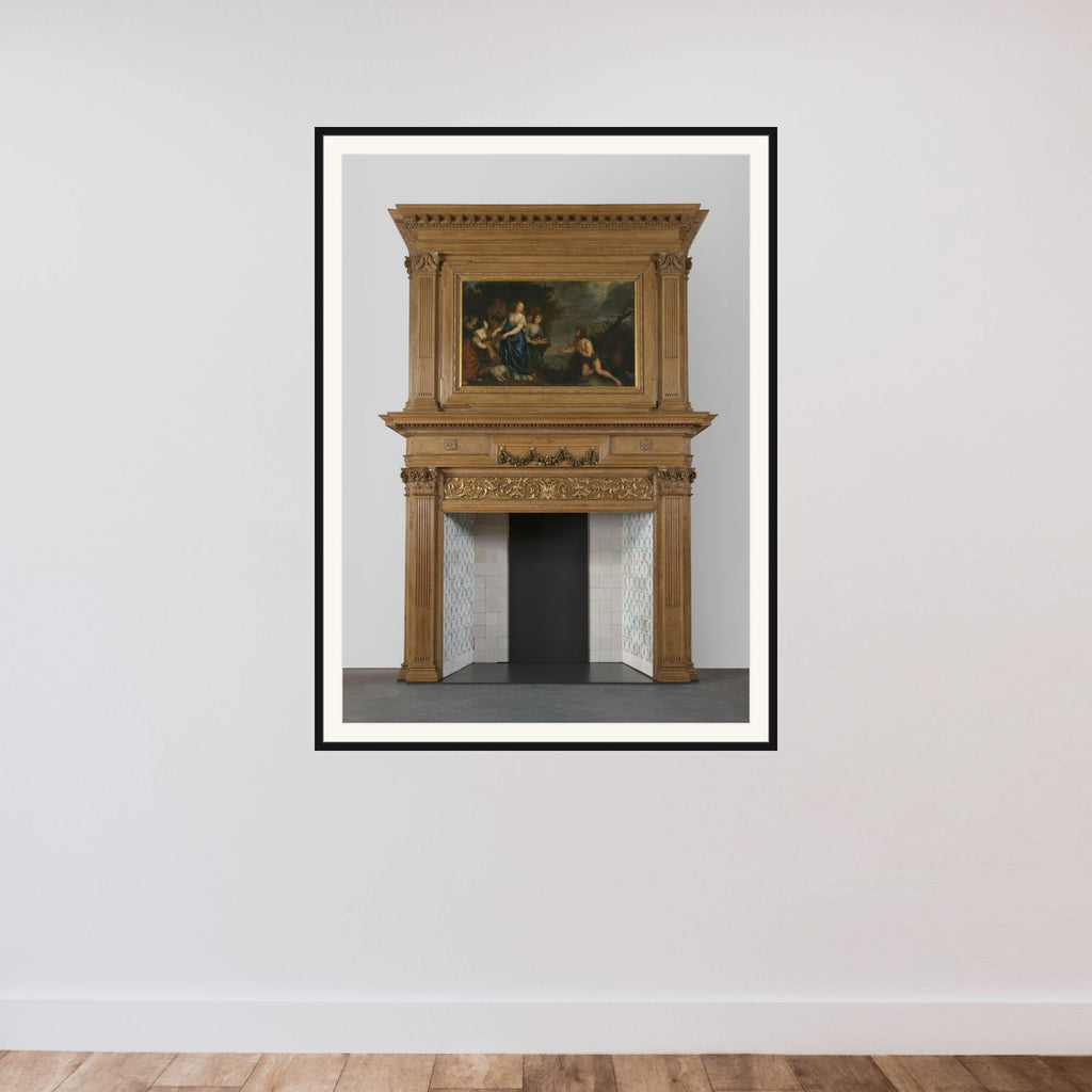 Chimney piece with representation of Odysseus and Nausicaa framed — shown to scale