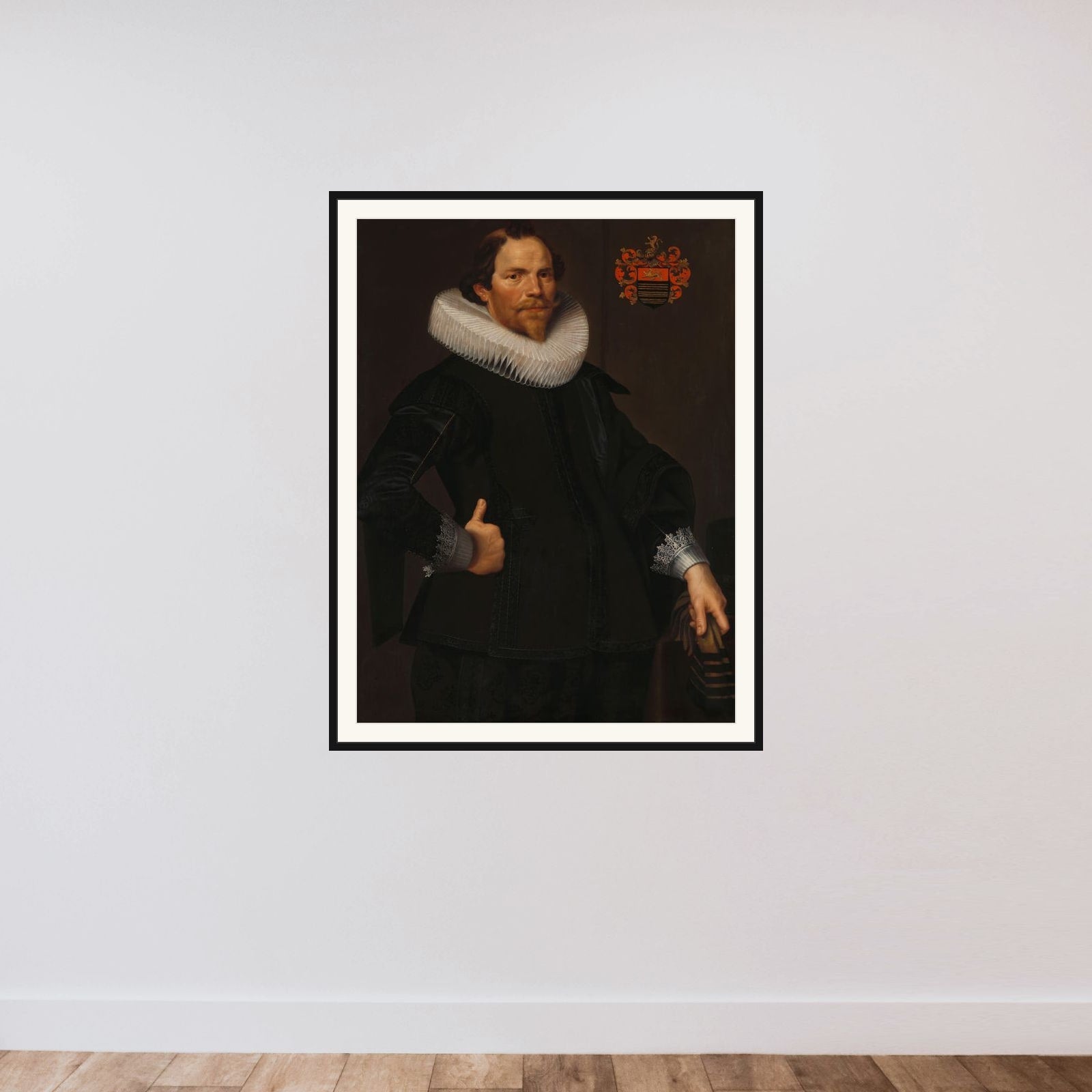 Portrait of Pieter van Son (c. 1590-1654) framed — shown to scale