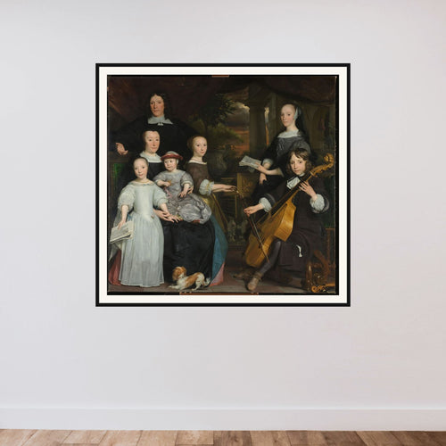 David Leeuw (1631/32-1703). Amsterdam Merchant with his family framed — shown to scale