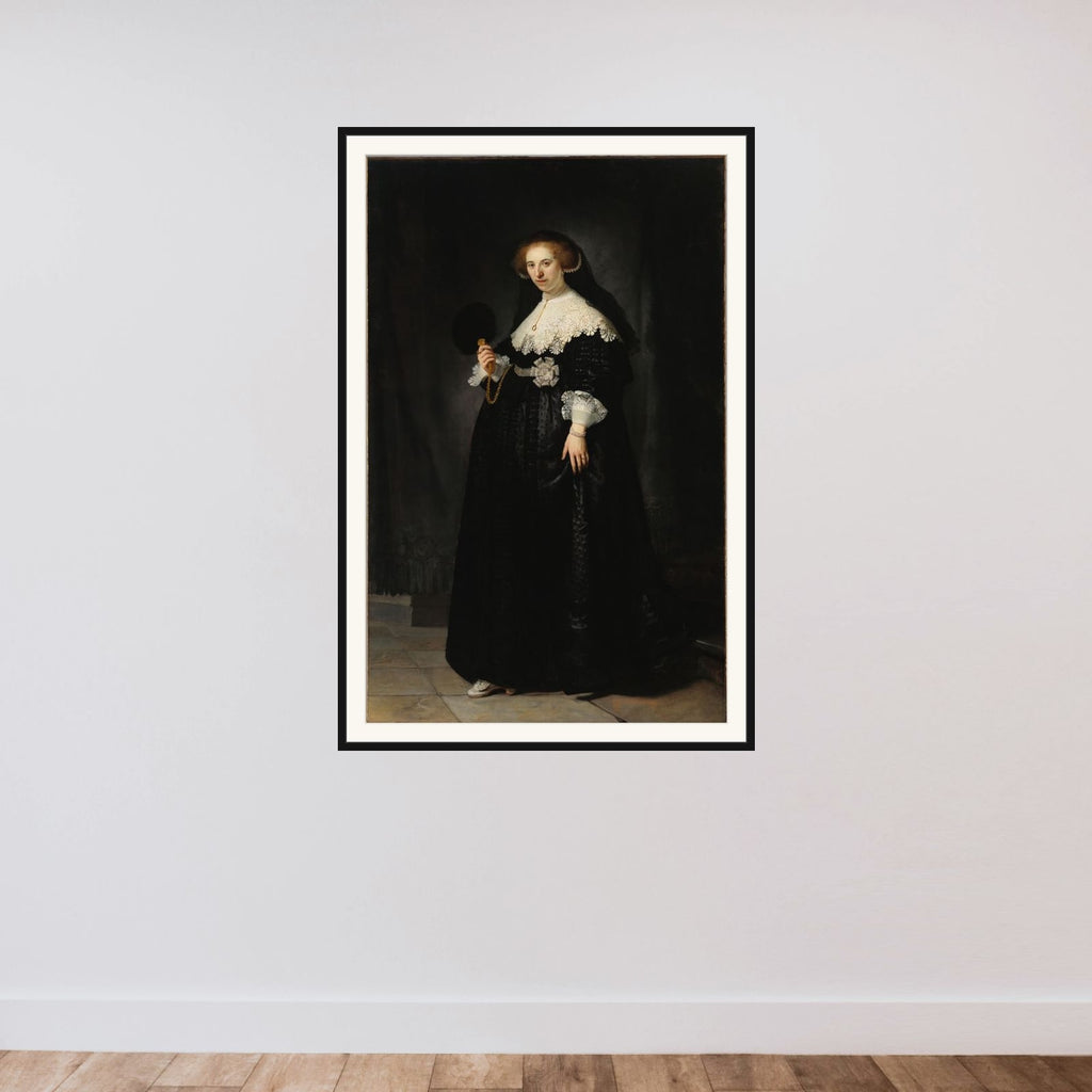 Portrait of Oopjen Coppit framed — shown to scale