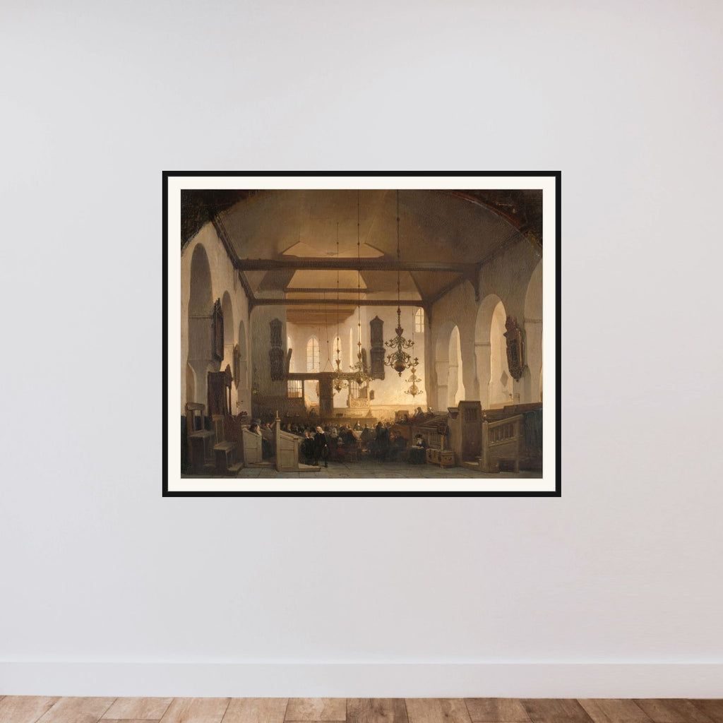 A Service in the Geertekerk, Utrecht framed — shown to scale