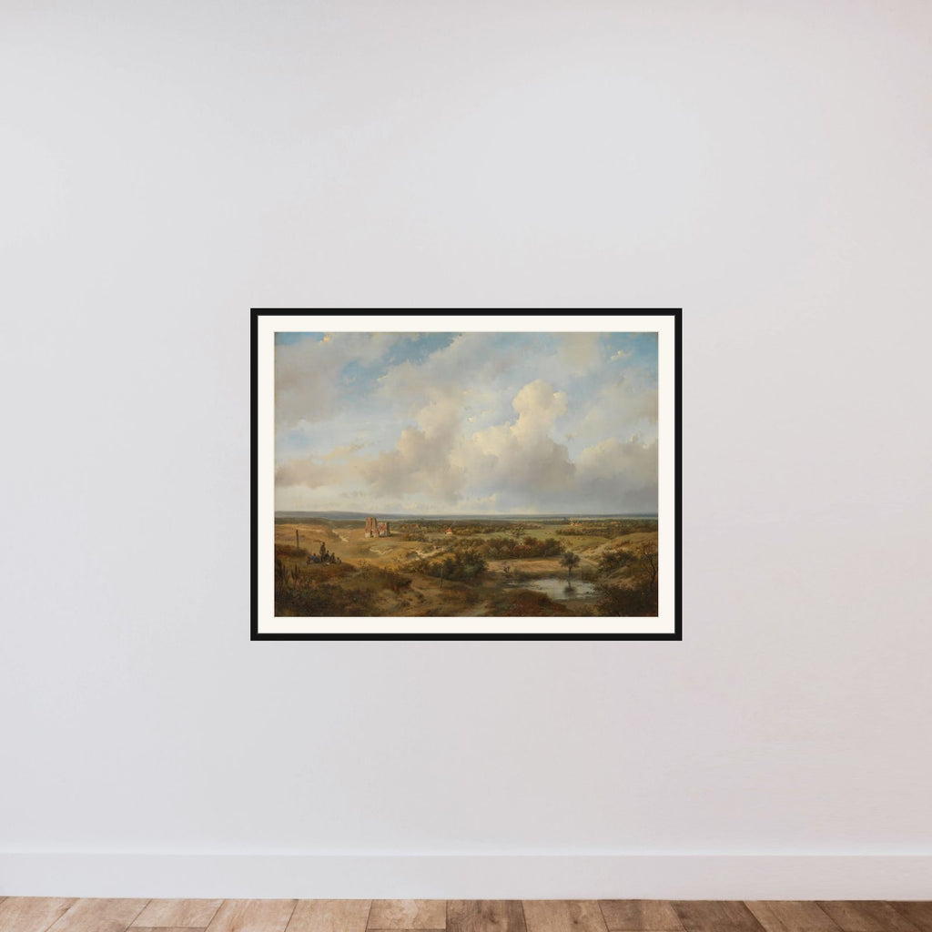 View of the Dunes with the Ruins of Brederode Castle near Santpoort framed — shown to scale