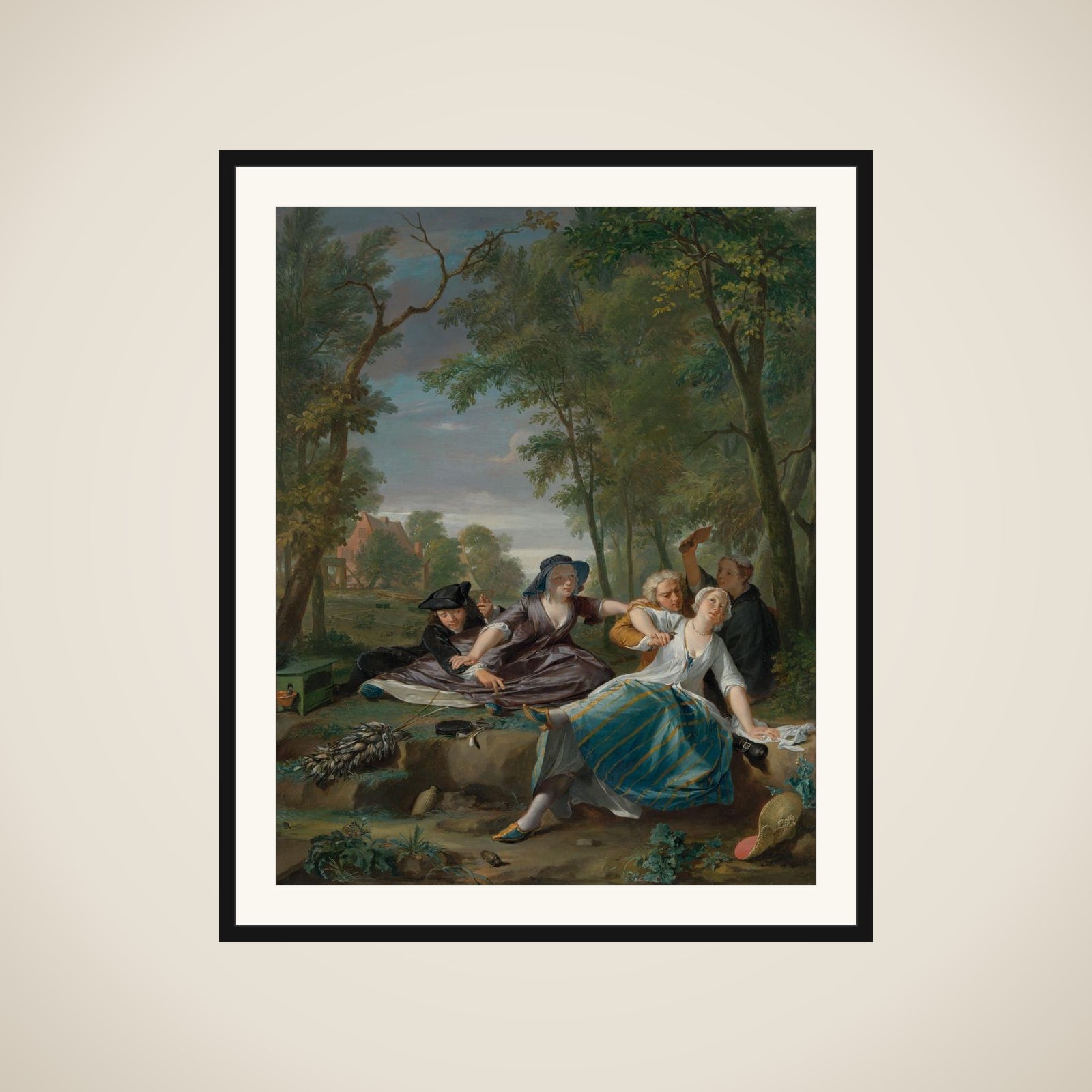 Genre Scene with Elegant Young Couples in a Landscape framed