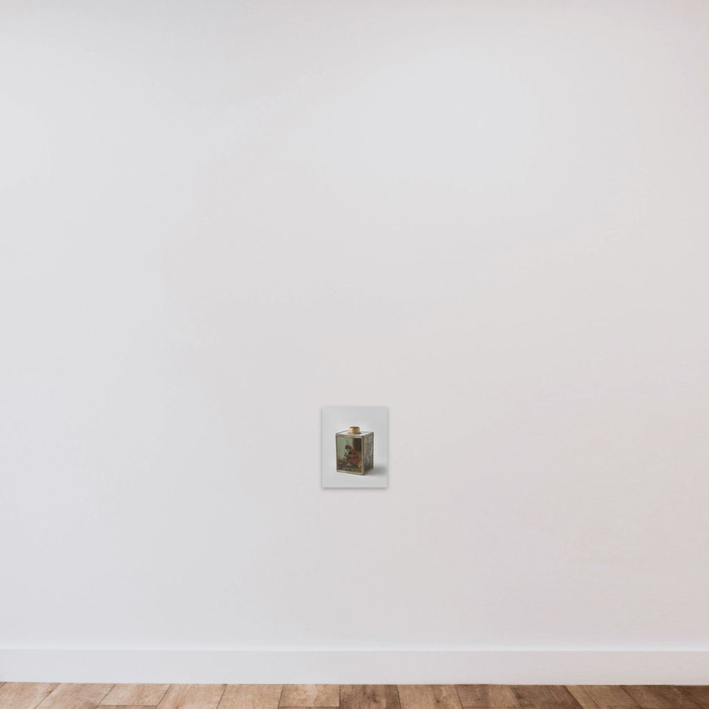 Theebus, vierkant, van in lood gevat geschilderd glas unframed — shown to scale