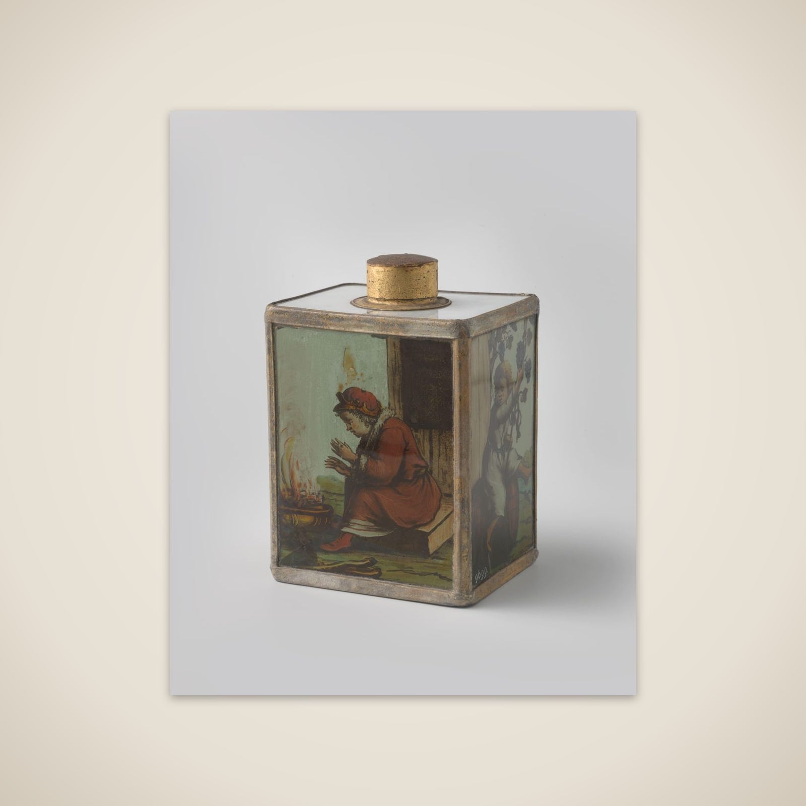 Theebus, vierkant, van in lood gevat geschilderd glas unframed print
