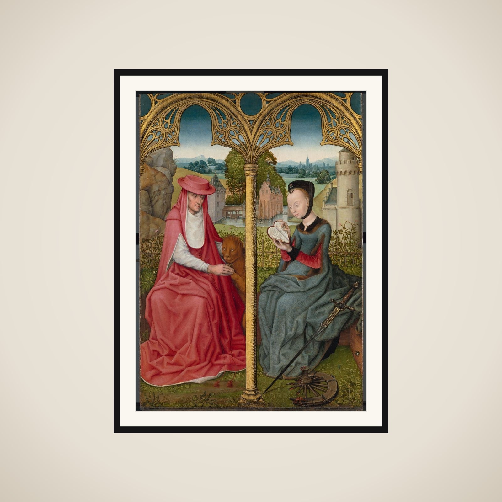 St Jerome and St Catherine of Alexandria, Bruges or Brussels, c. 1480-1490 framed