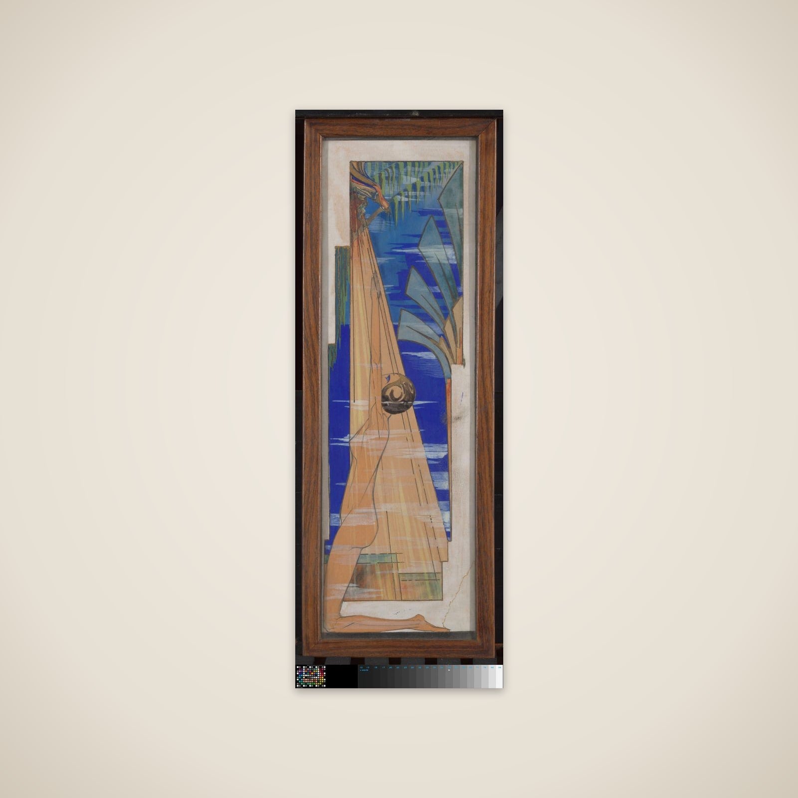 Schildering van een naakt vrouwfiguur op haar knieën unframed print