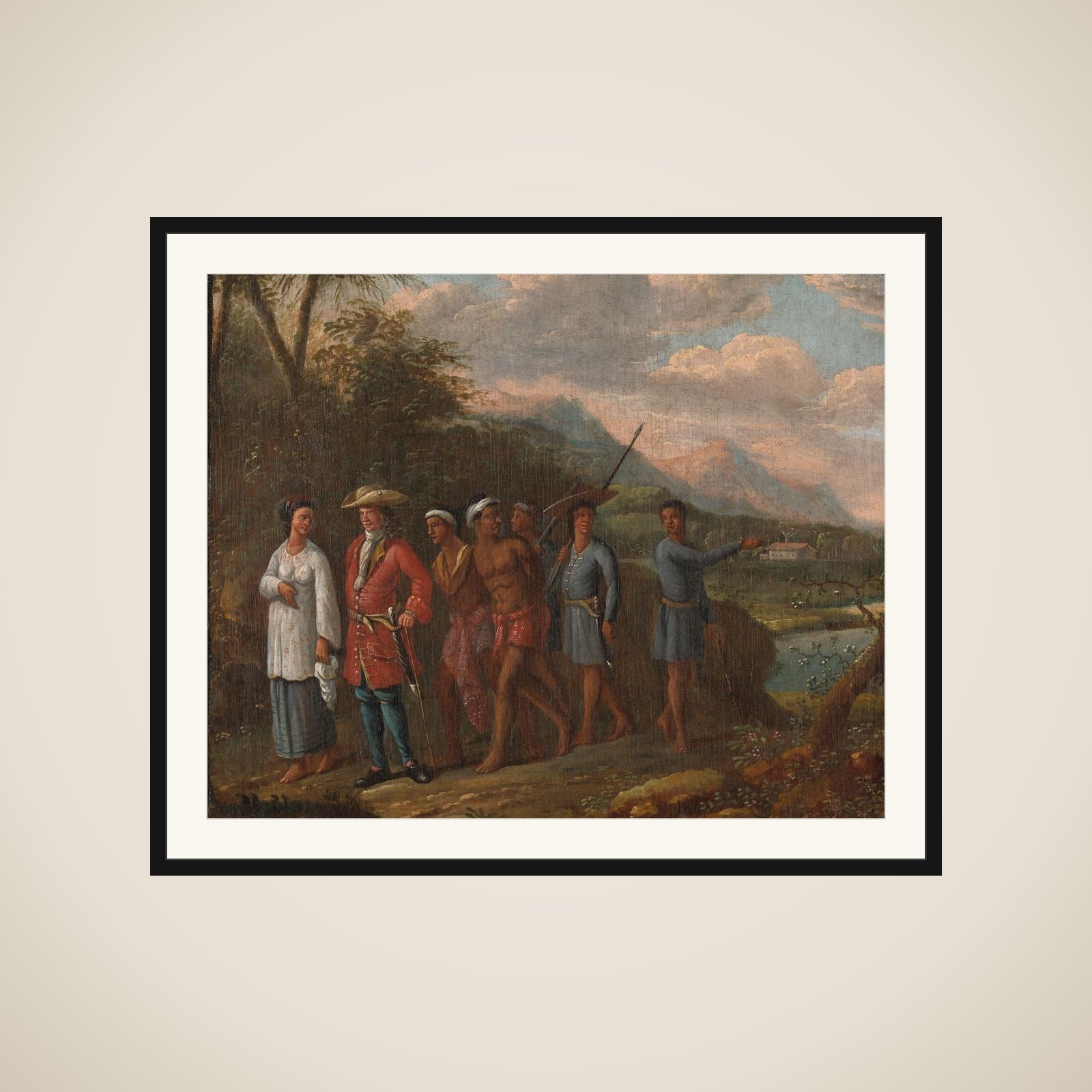 Dutch Merchant with Slaves in a East Indies Hills framed