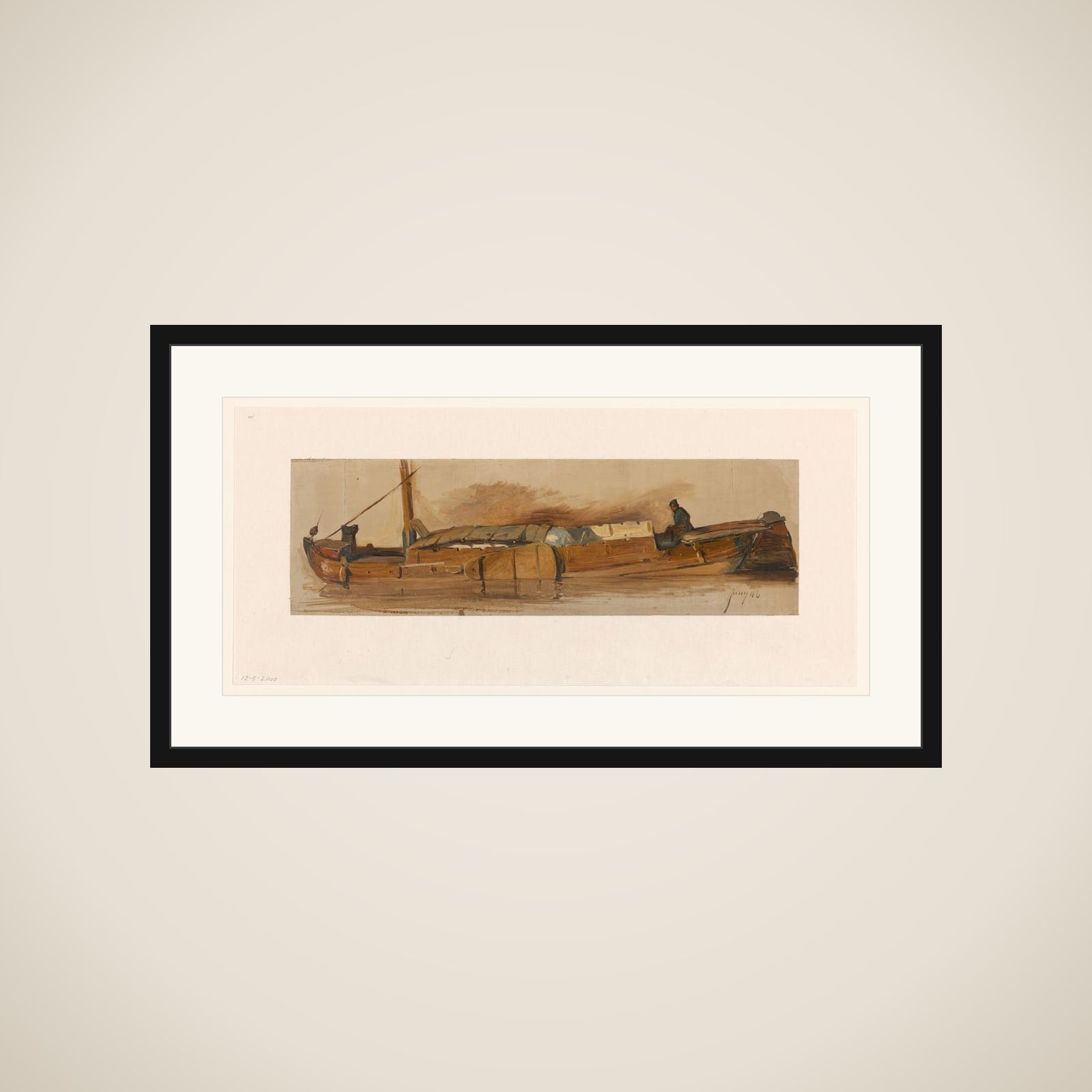 Lange schuit met schipper framed