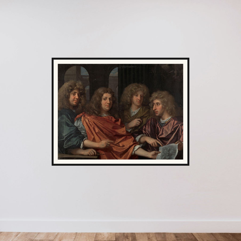 Groepsportret van vier kunstenaars framed — shown to scale